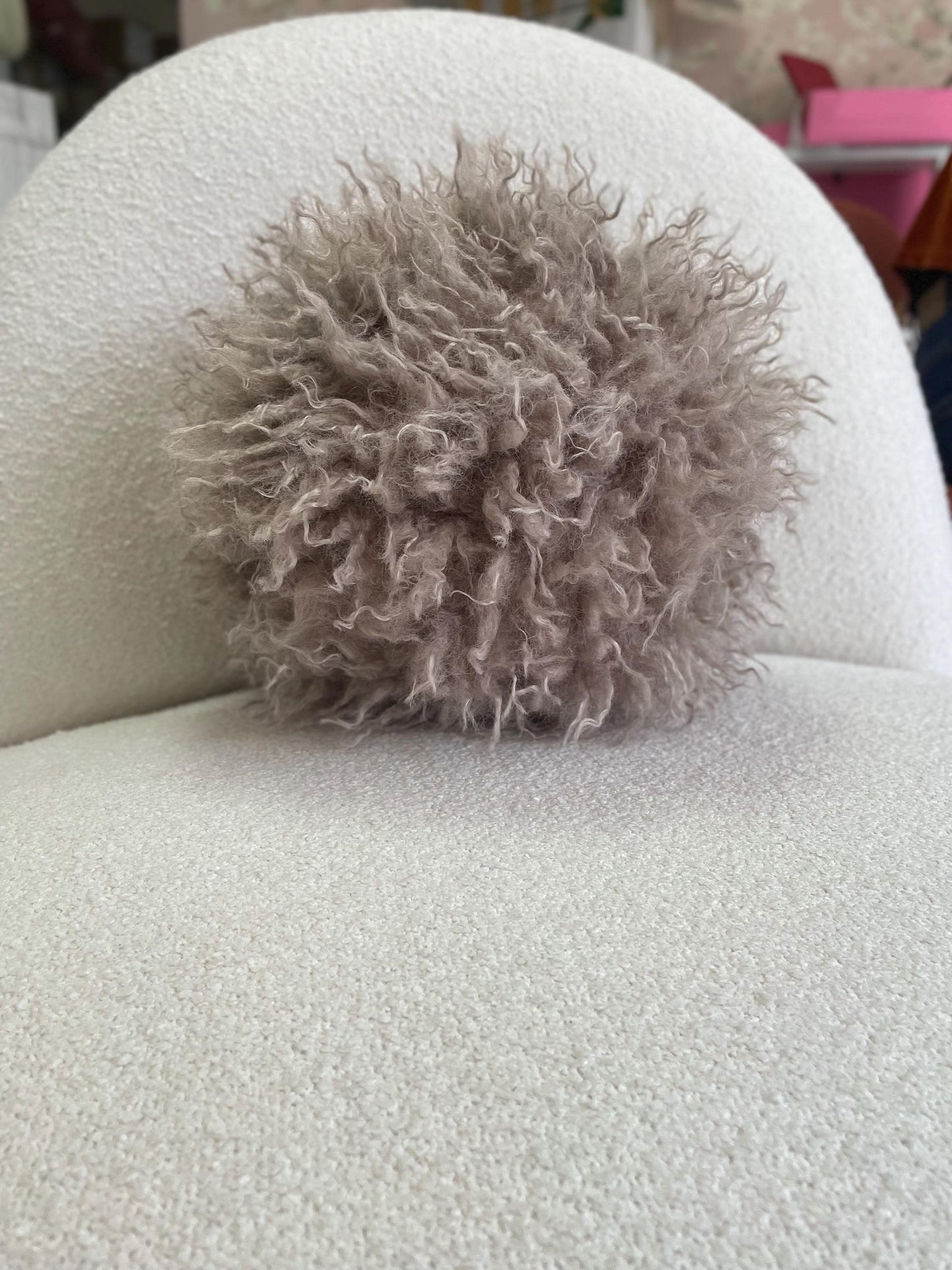 Tibetan Faux Fur Pillow Cover | Brown Textured Cushion | Neutral Accent