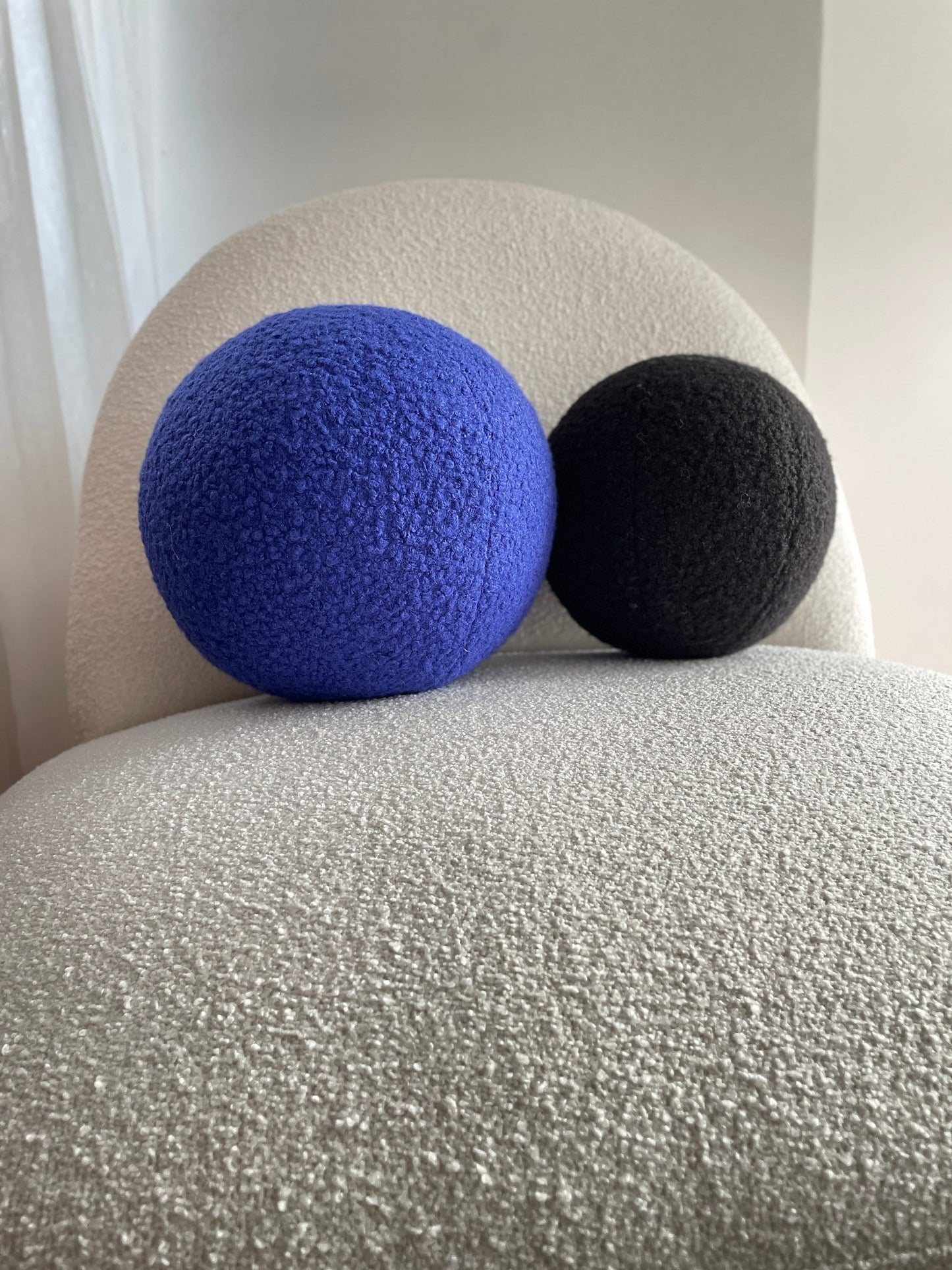 Handmade Blue Boucle Ball Pillow: Modern Home Decor