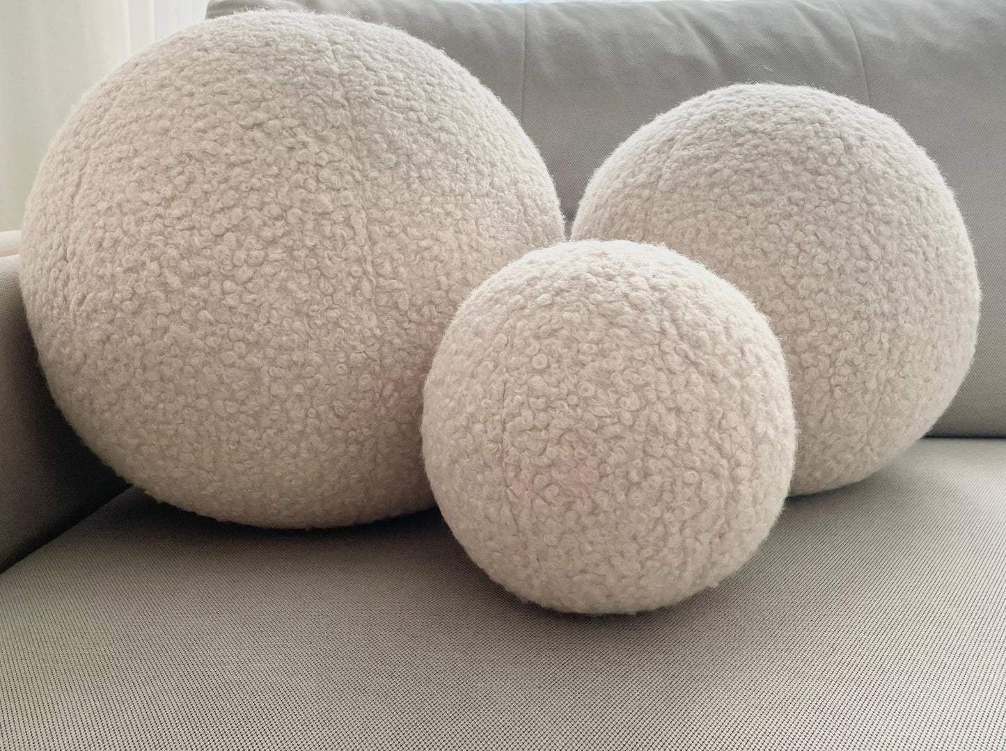 Boucle Ball Pillow: Light Beige Teddy Round Throw Cushion