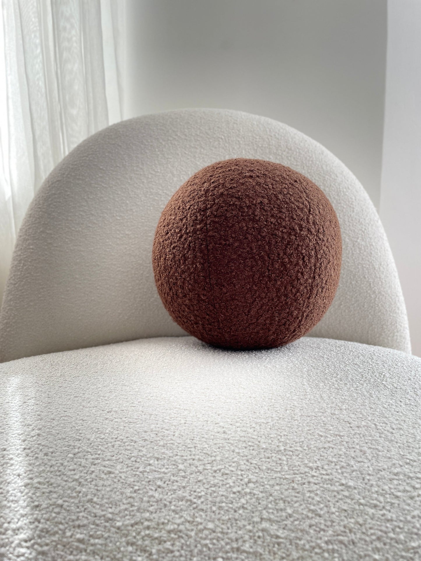 Chocolate Brown Boucle Ball Pillow: Modern Home Decor