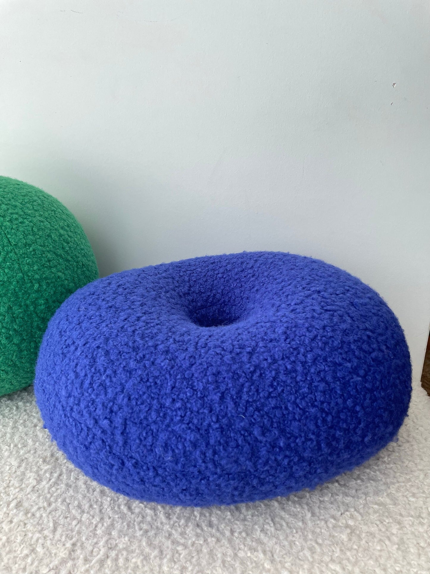 Blue Boucle Donut Pillow, Modern Home Decor, Handmade