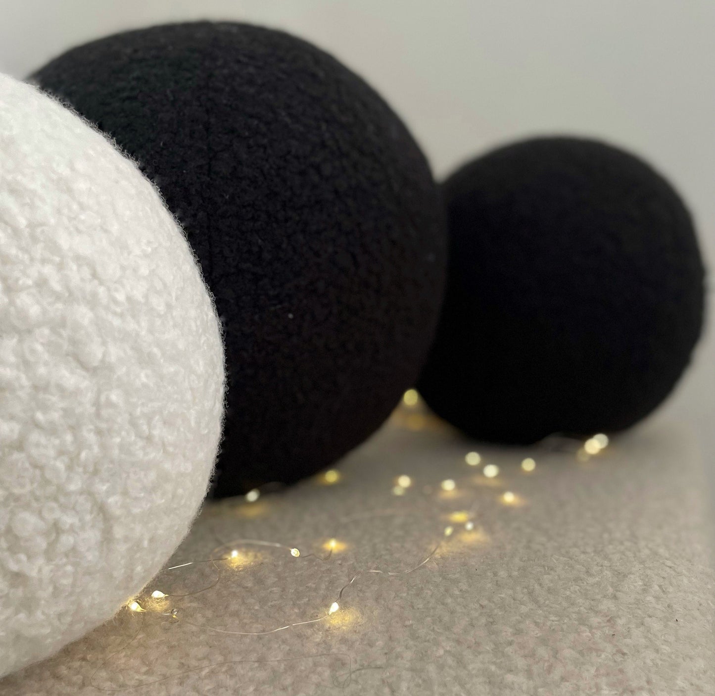 Black Boucle Ball Pillow: Handmade Teddy Cushion, Home Decor