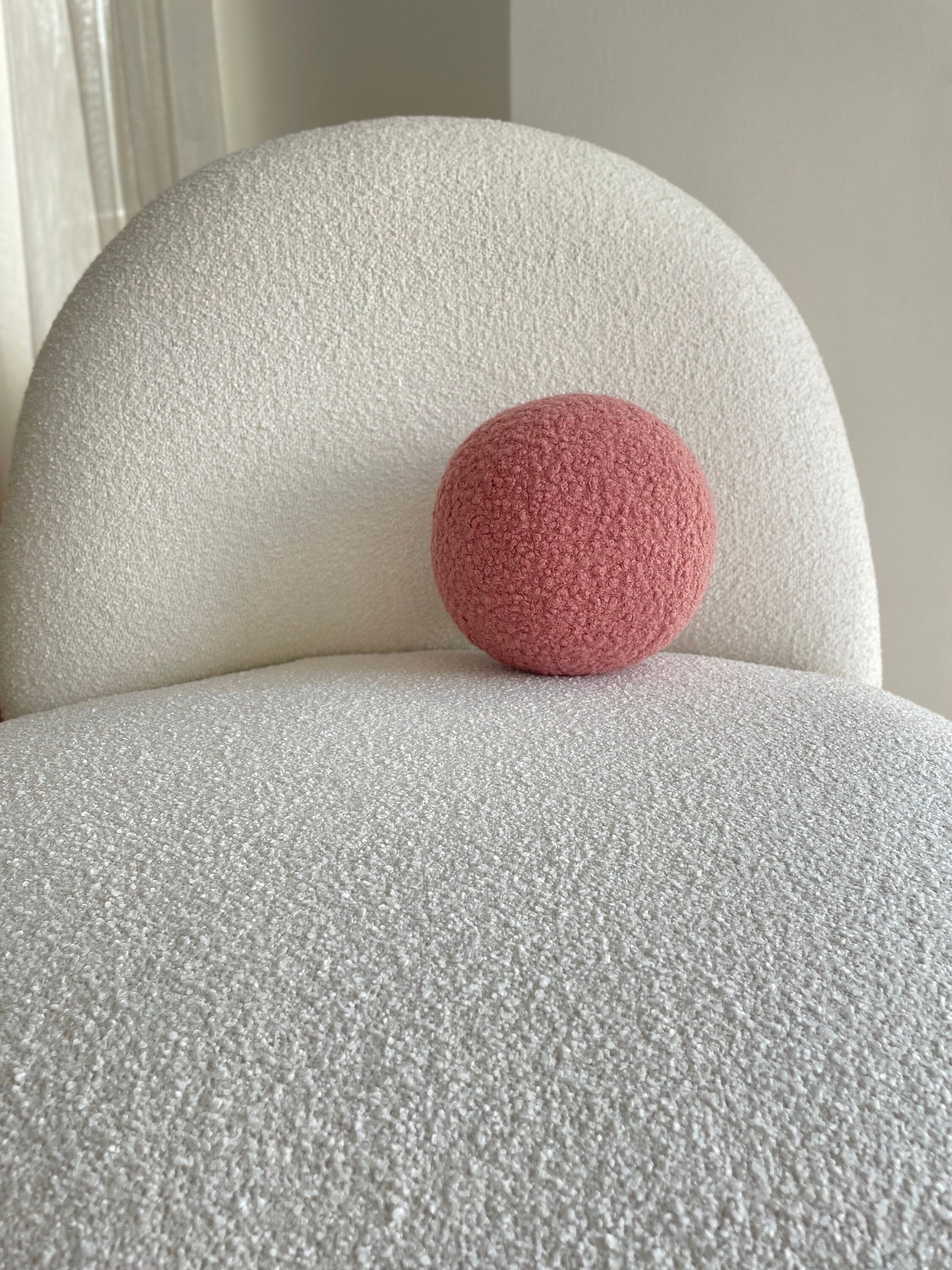 Boucle Ball Pillow: Ashy Pink Teddy Cushion, Modern Home Decor