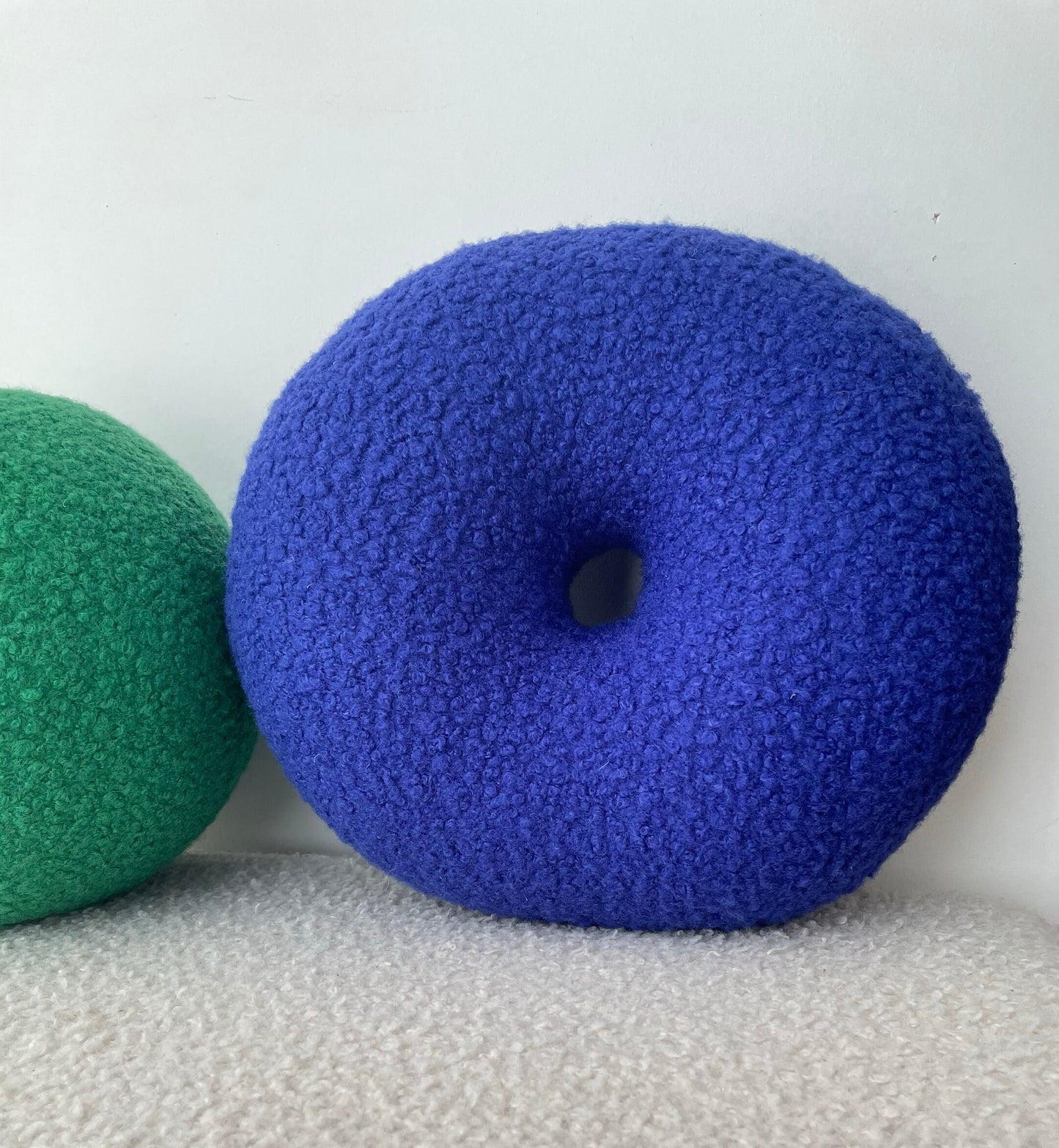 Blue Boucle Donut Pillow, Modern Home Decor, Handmade