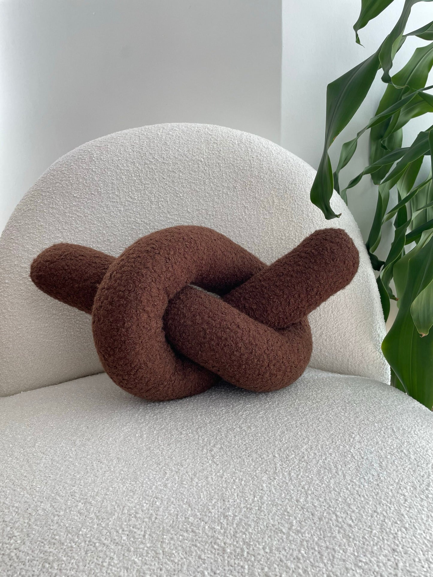 Chocolate Brown Boucle Knot Pillow: Chunky Cozy Cushion