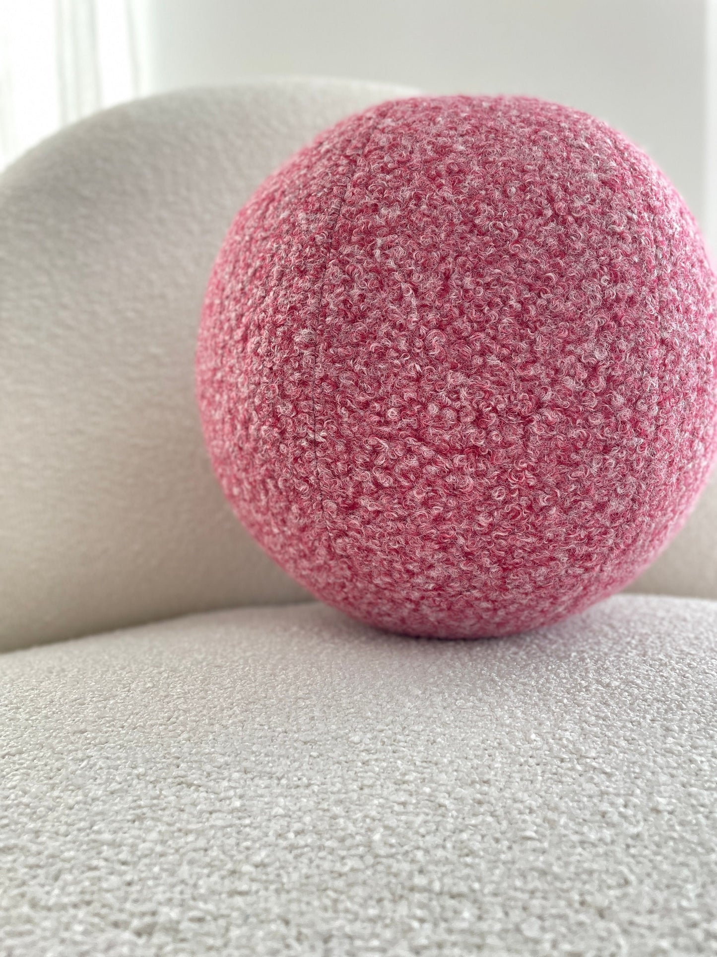 Burgundy-White Melange, Boucle Ball Decorative Pillow, Teddy Ball Cushion,