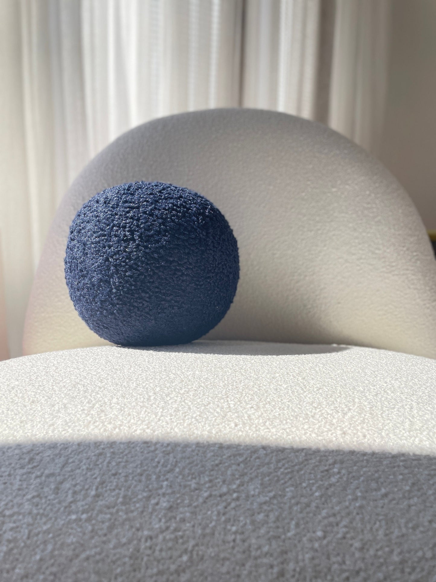 Navy Blue Boucle Ball Pillow, Modern Home Decor