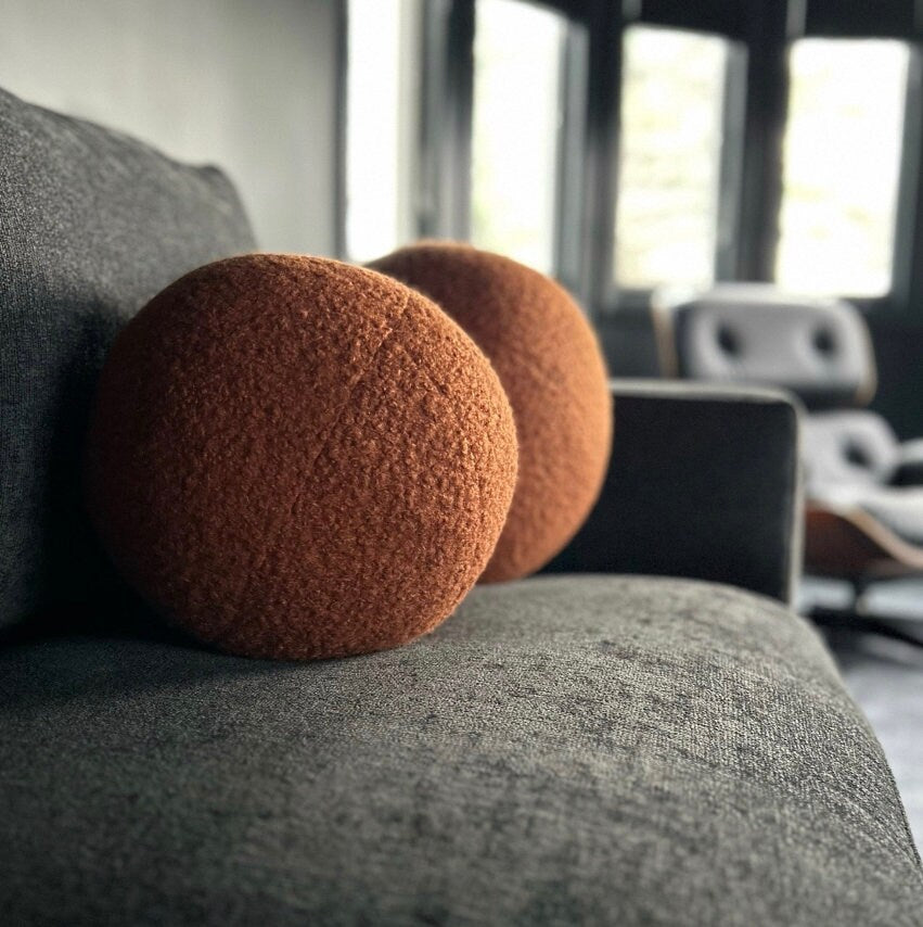 Handmade Boucle Ball Pillow: Cinnamon Teddy Cushion