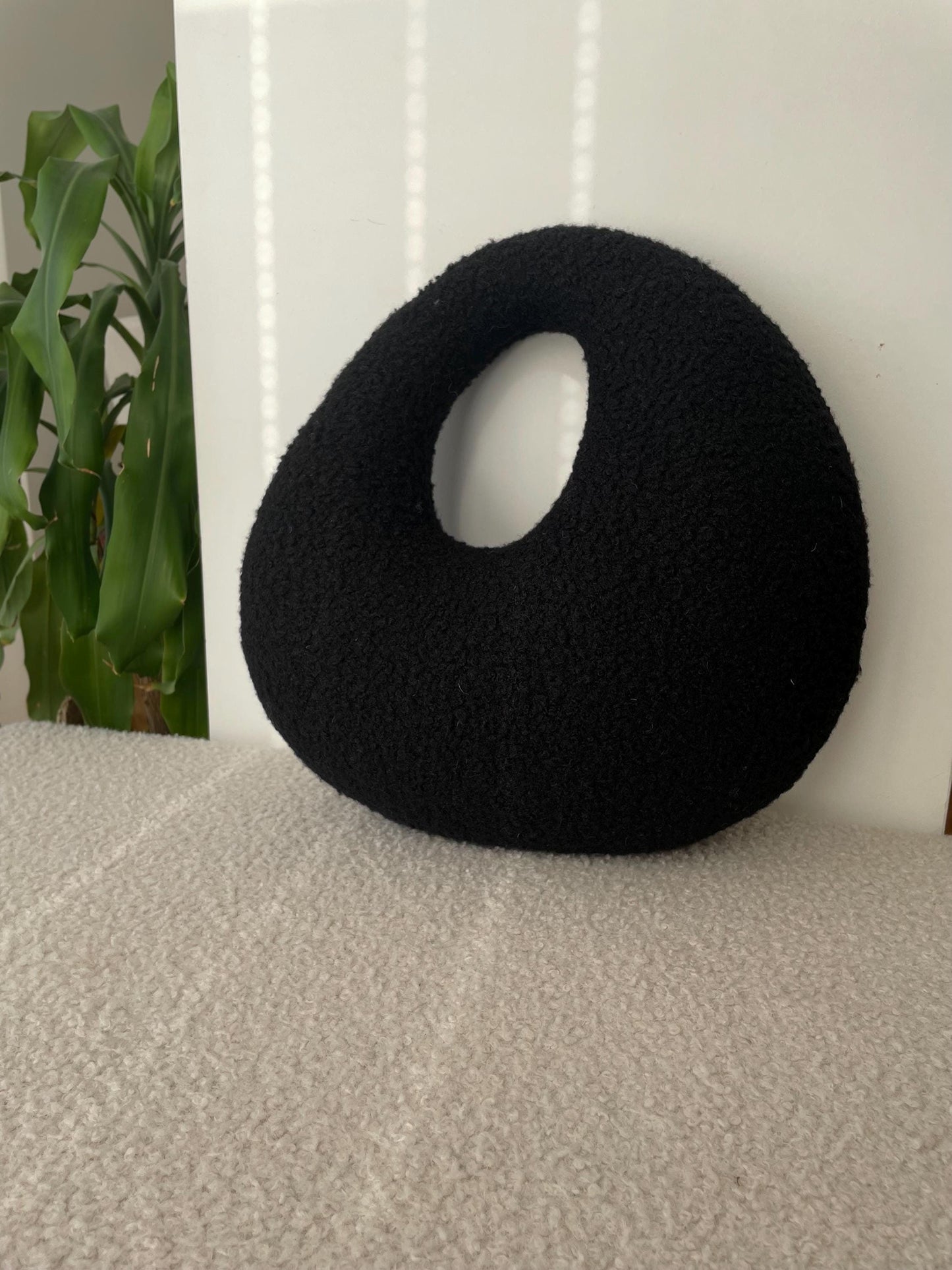 Amorphous Black Boucle Cushion | Asymmetrical Design | Neutral Earthy Tones