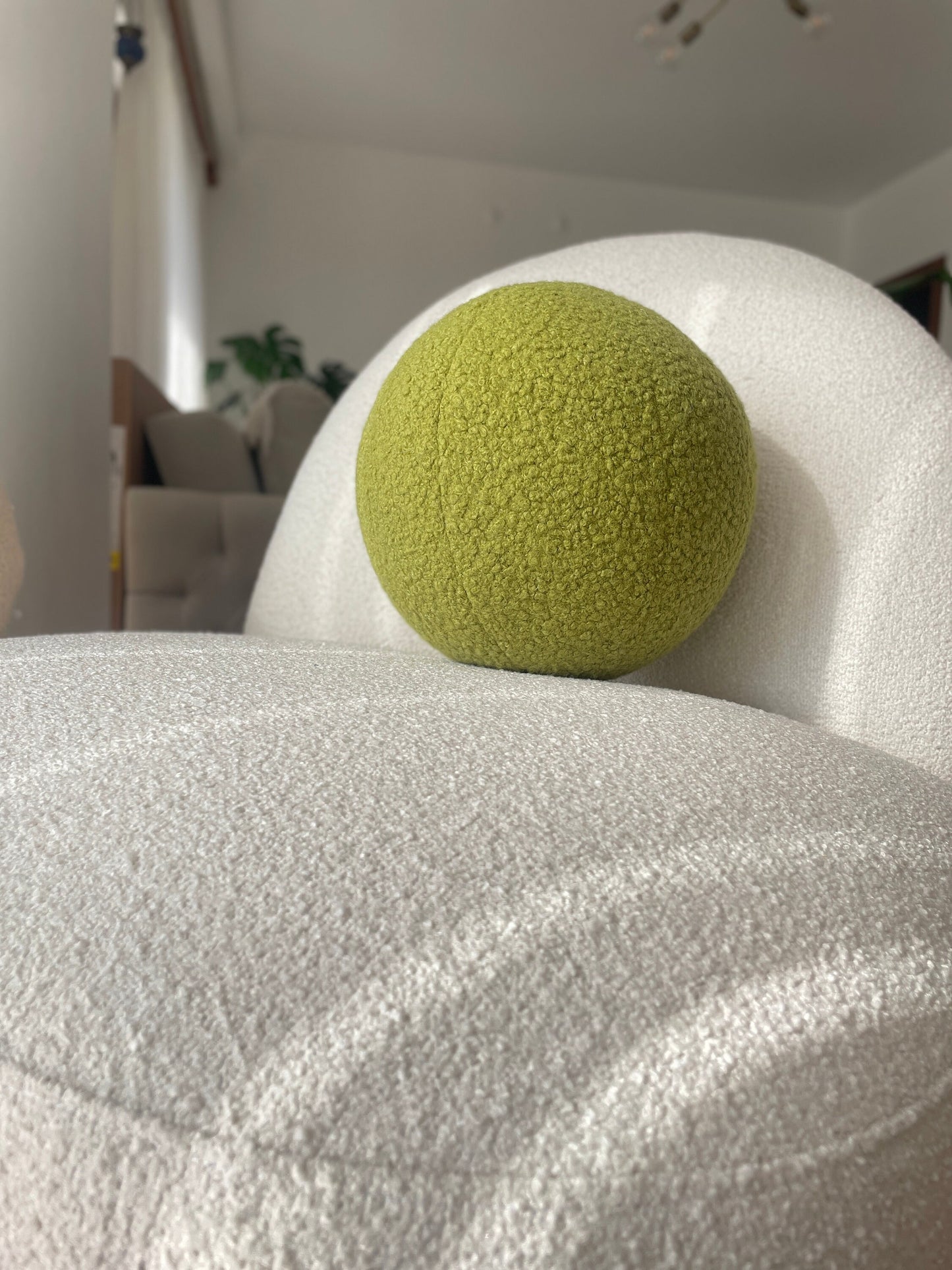 Yellowish Green Boucle Ball Pillow: Modern Scandinavian Home Decor
