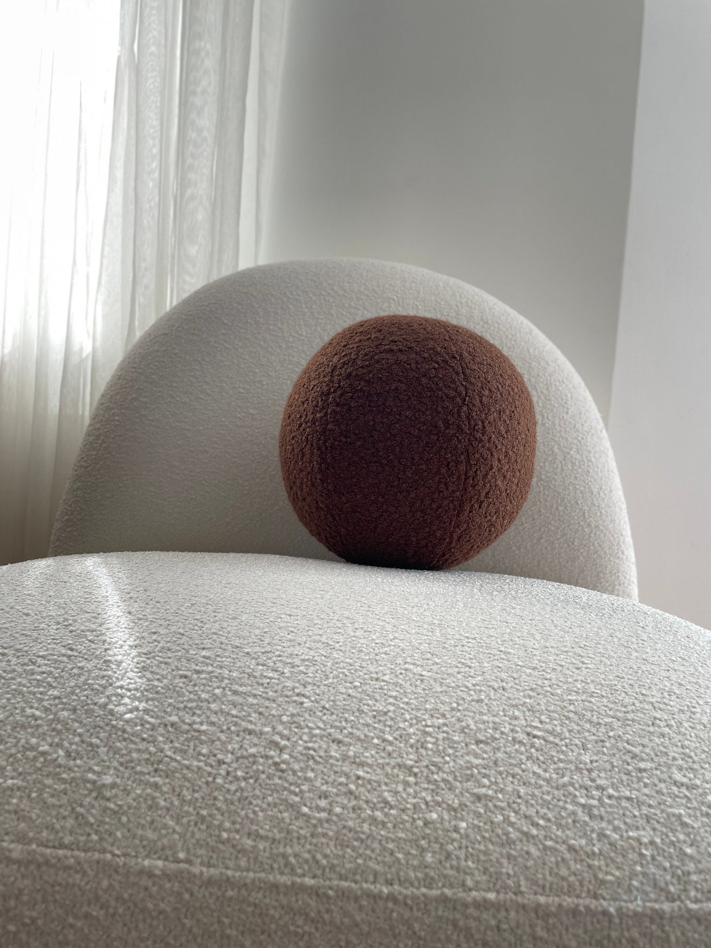 Chocolate Brown Boucle Ball Pillow: Modern Home Decor