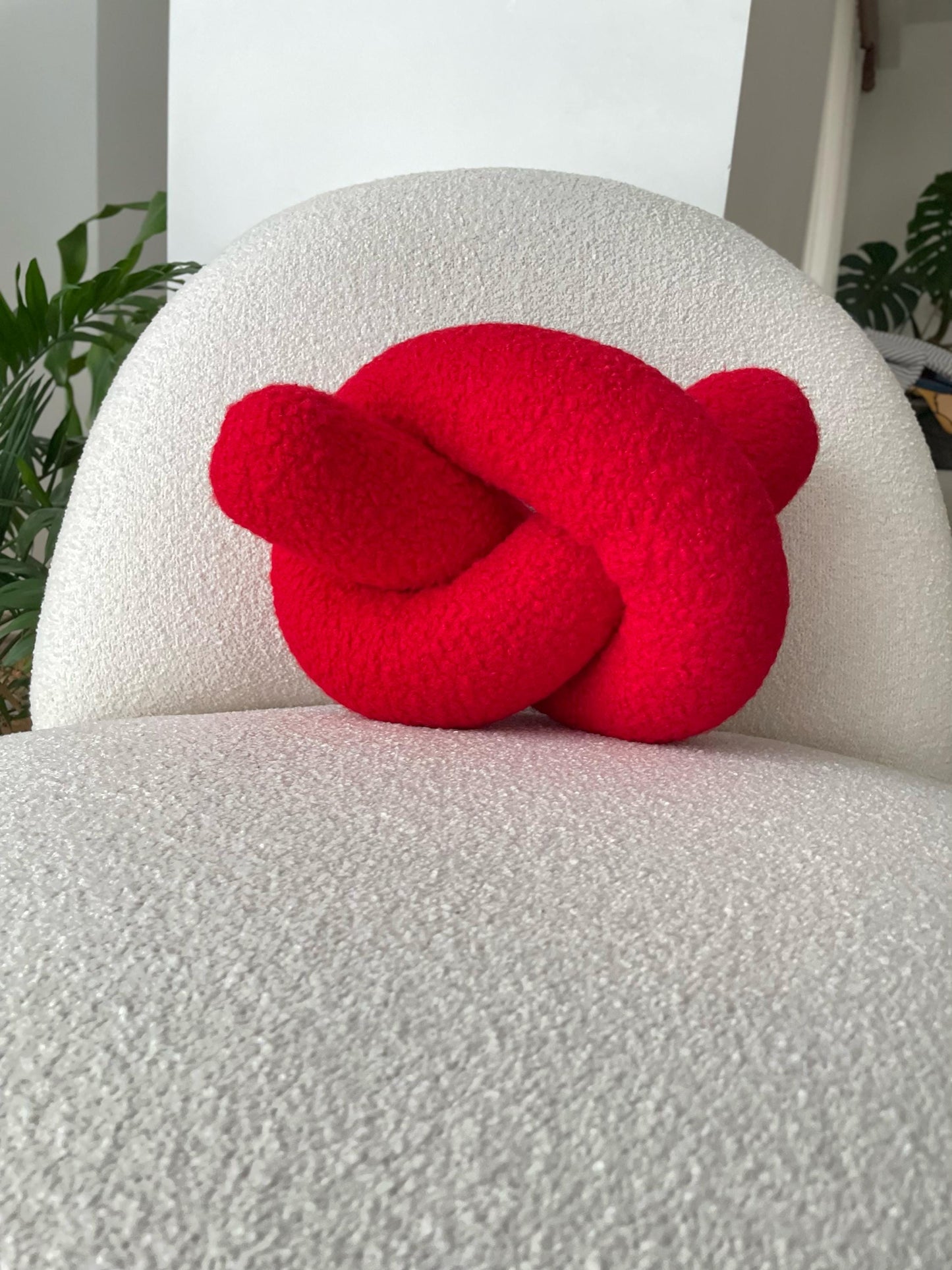 Red Boucle Knot Pillow: Valentine's Day Decor