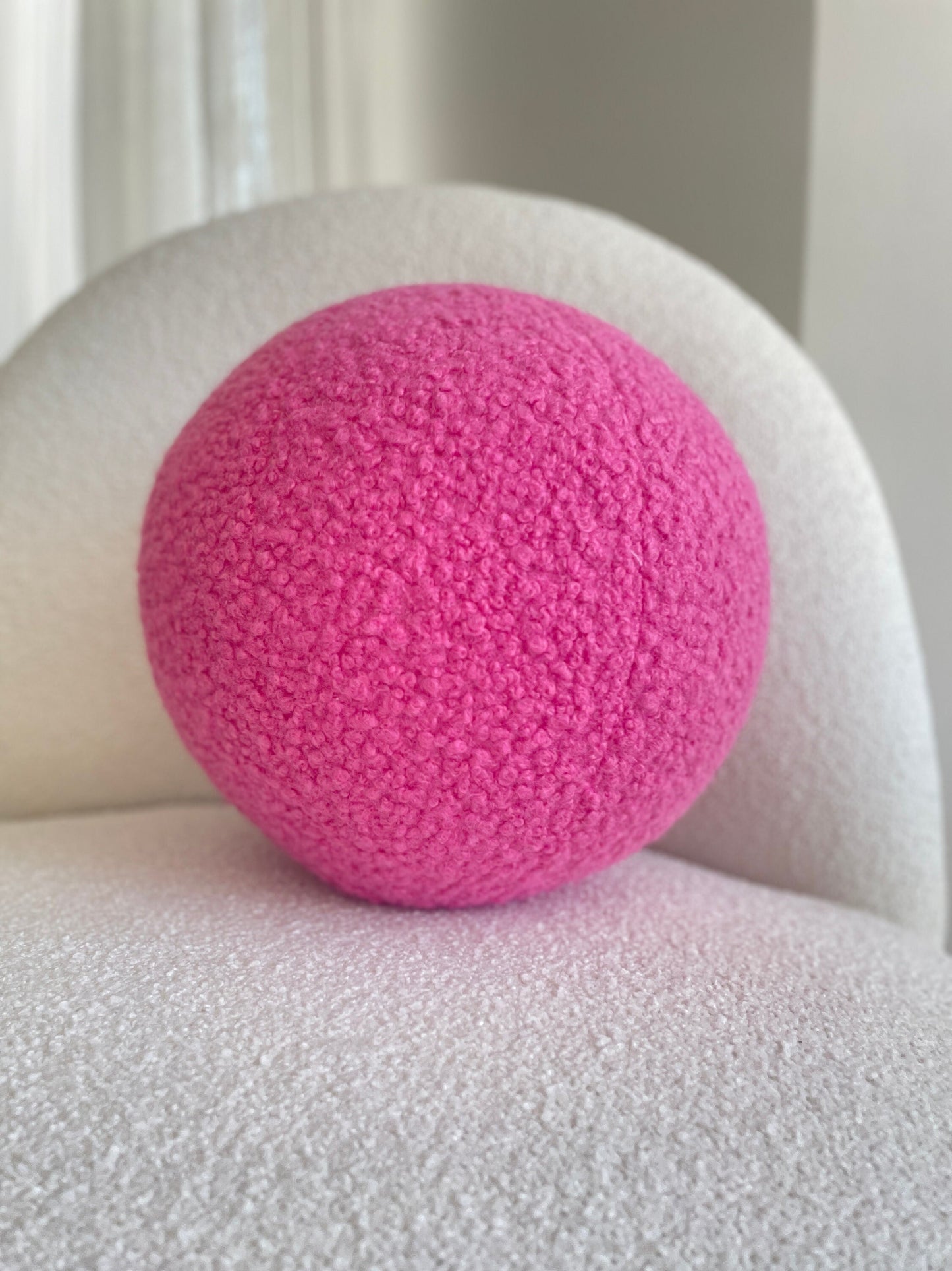 Pink Boucle Ball Pillow: Modern Scandinavian Home Decor
