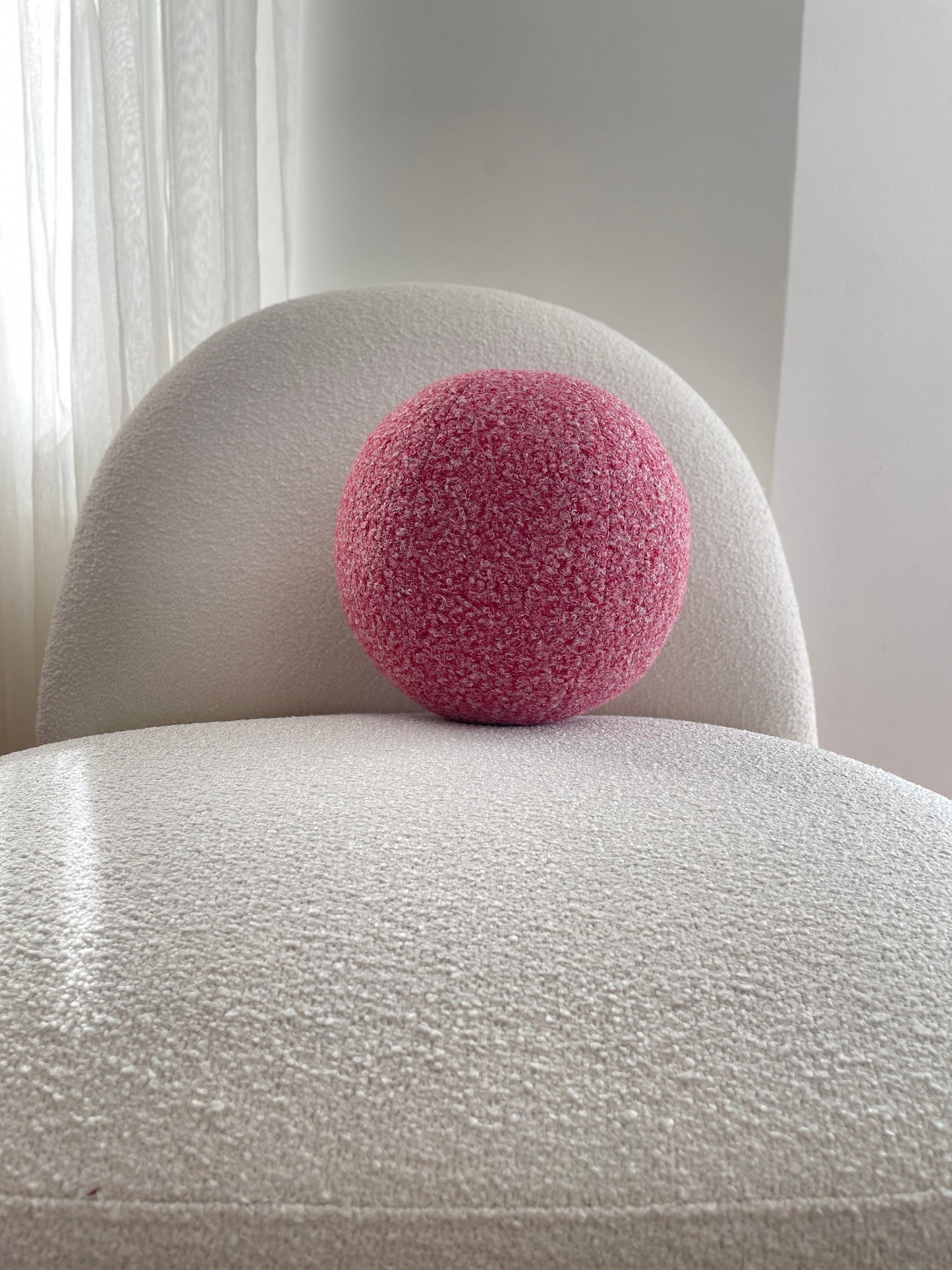 Burgundy-White Melange, Boucle Ball Decorative Pillow, Teddy Ball Cushion,