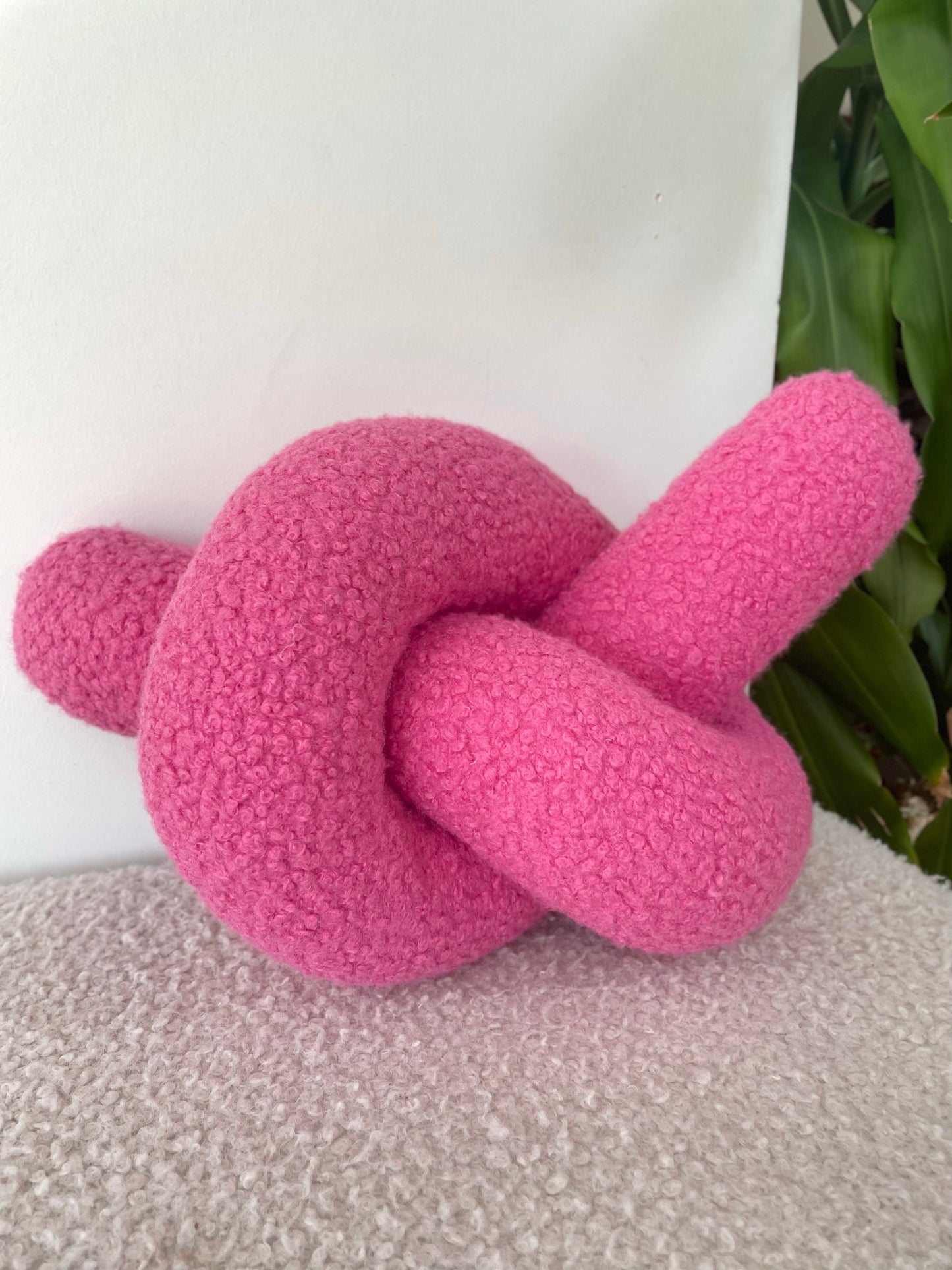Pink Boucle Knot Pillow: Chunky Teddy Love Chain Cushion