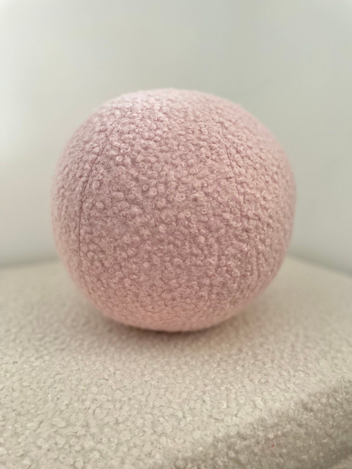 Handmade Boucle Ball Pillow: Powder Pink Teddy Cushion