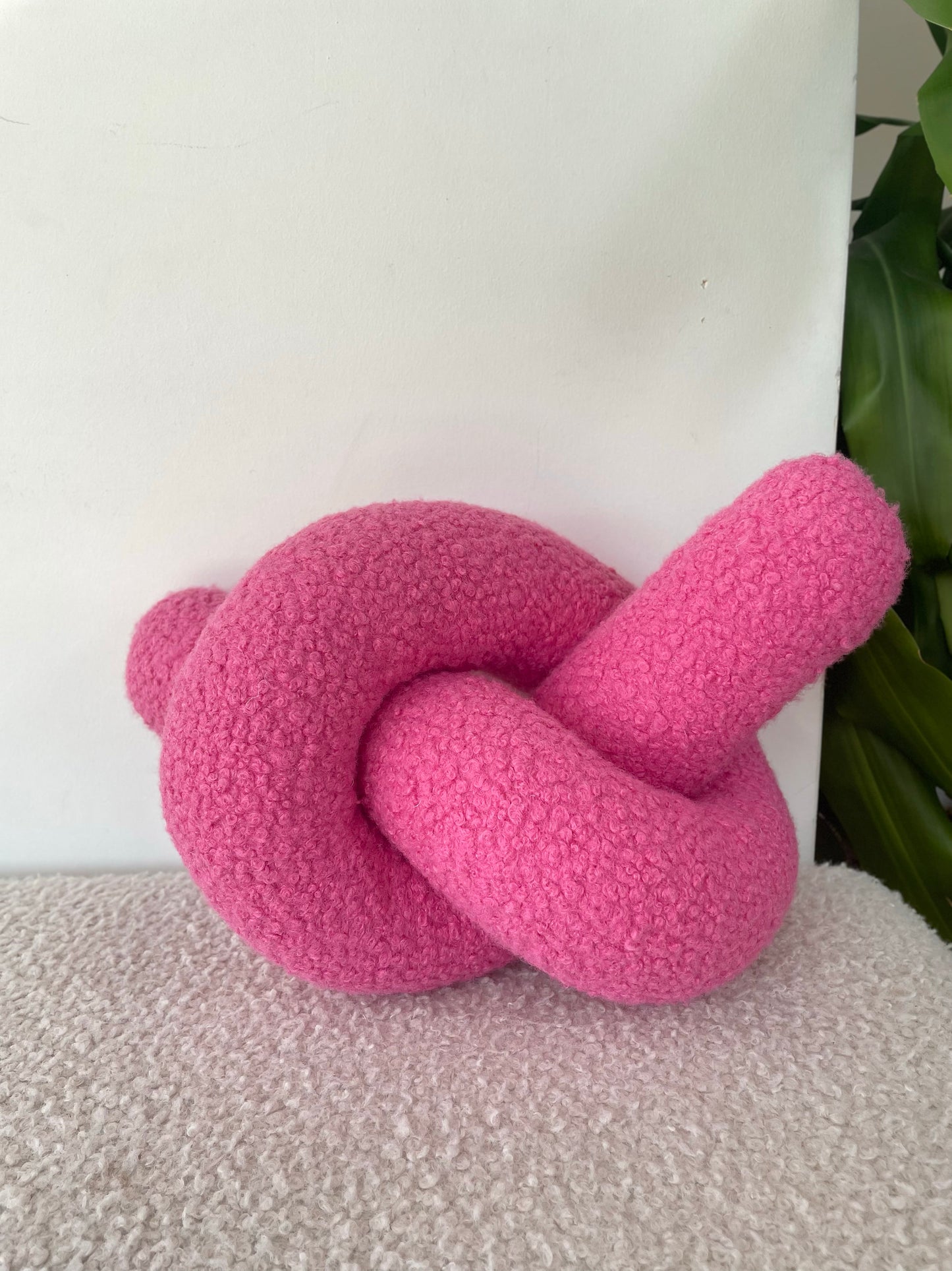 Pink Boucle Knot Pillow: Chunky Teddy Love Chain Cushion