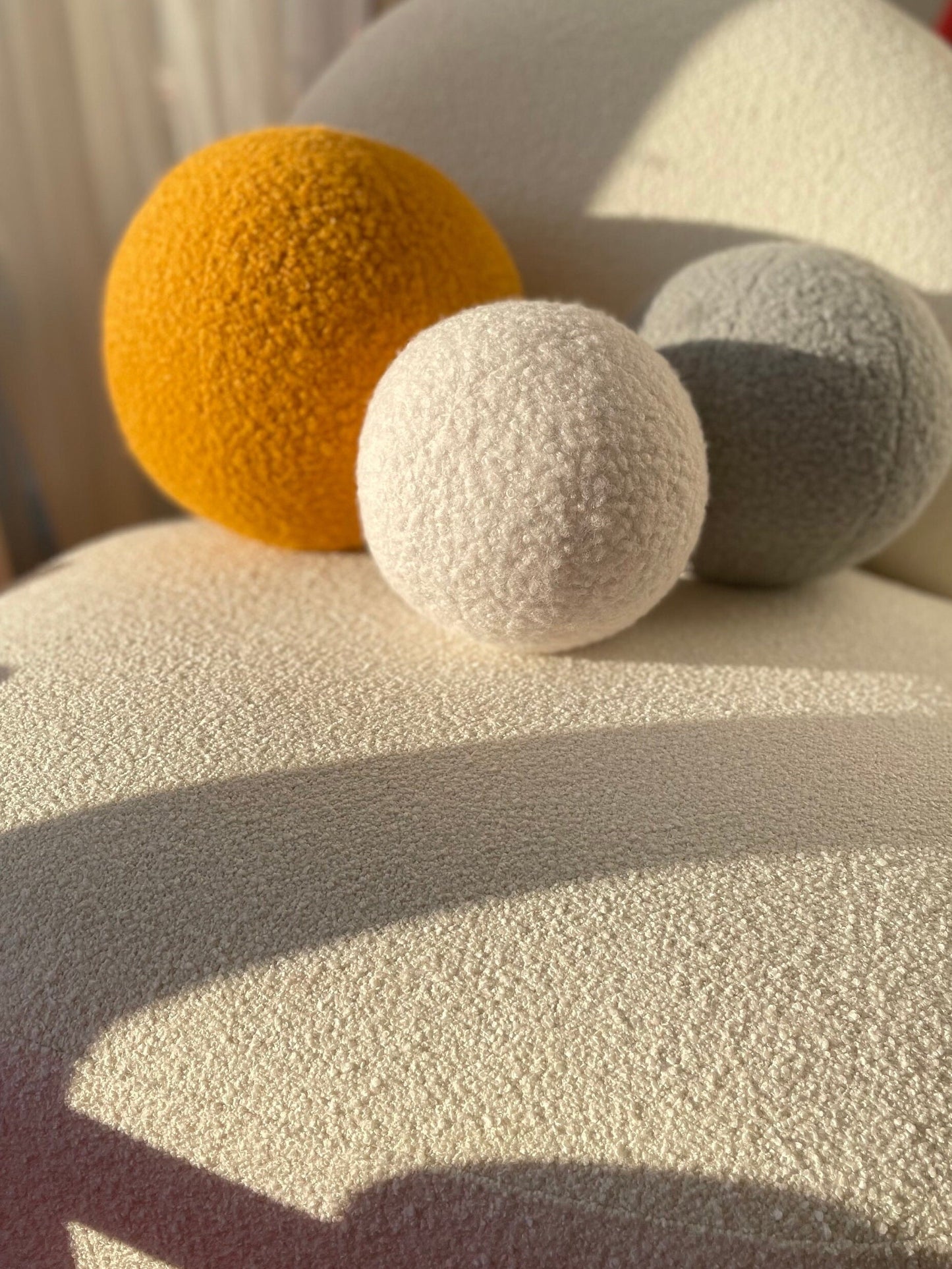 Handmade Boucle Ball Pillow: Mustard Teddy Round Cushion