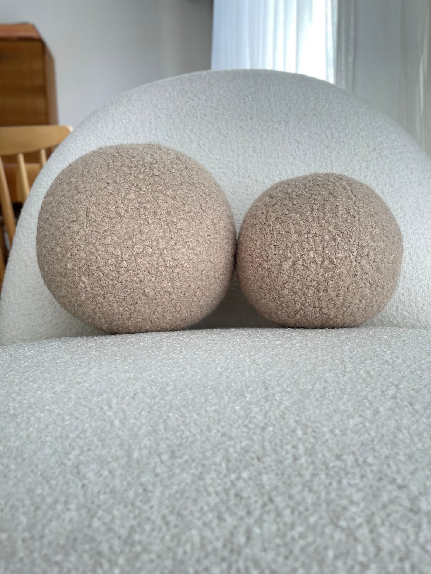 Beige Boucle Ball Decorative Pillow-Teddy Ball Cushion-Home Decor