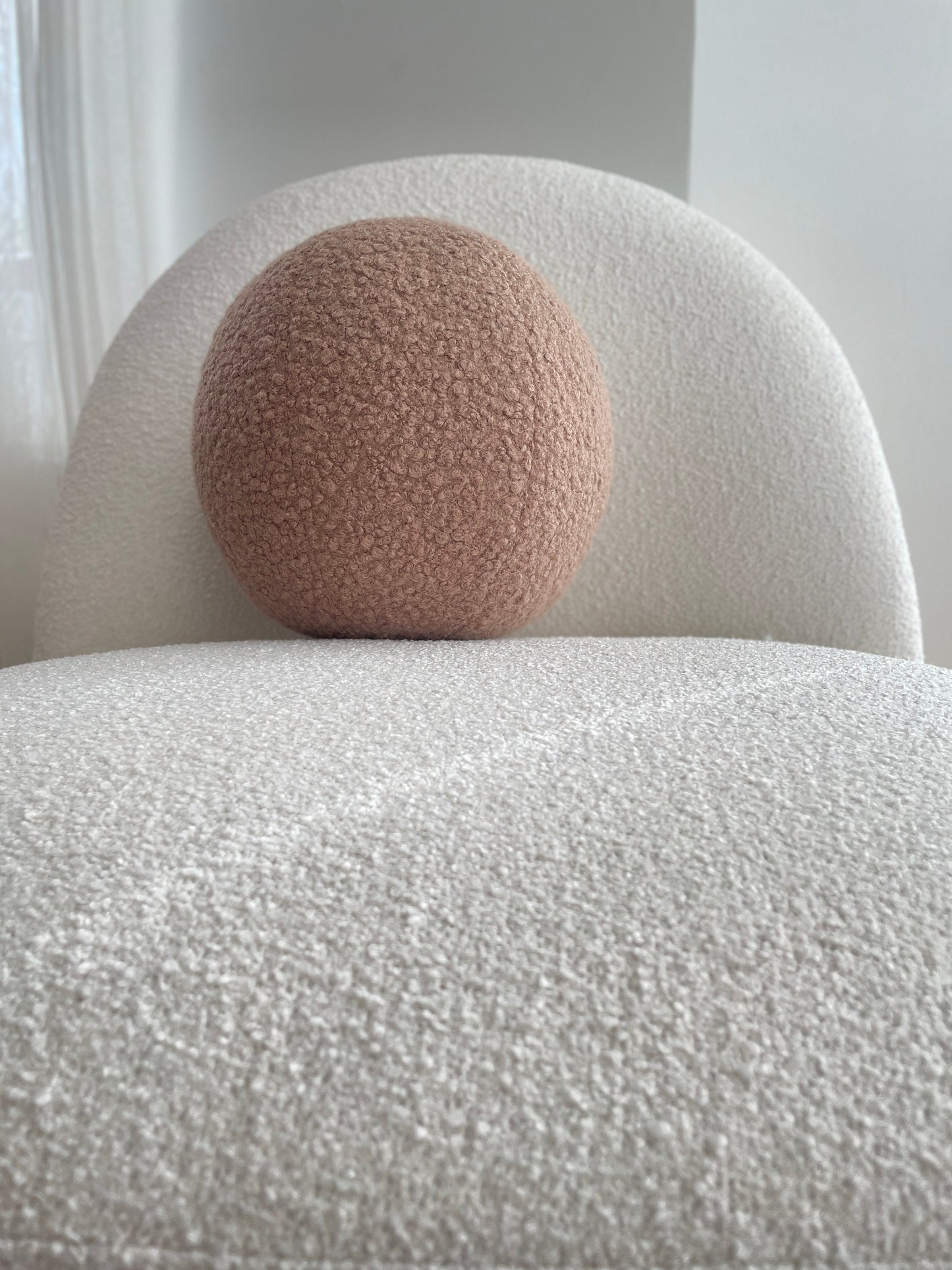 Mocha Mousse Boucle Ball Pillow: Teddy Sphere Cushion