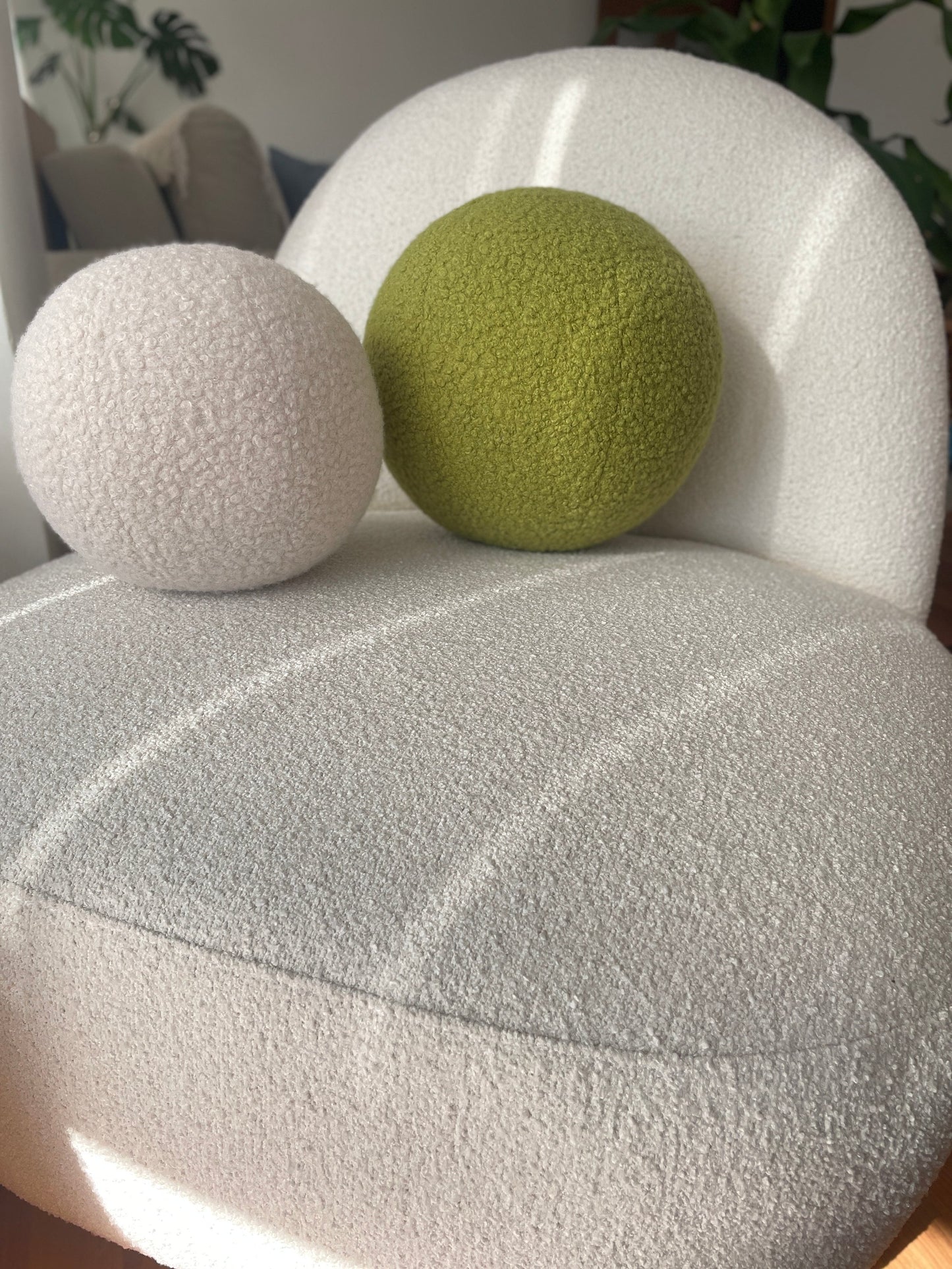 Yellowish Green Boucle Ball Pillow: Modern Scandinavian Home Decor