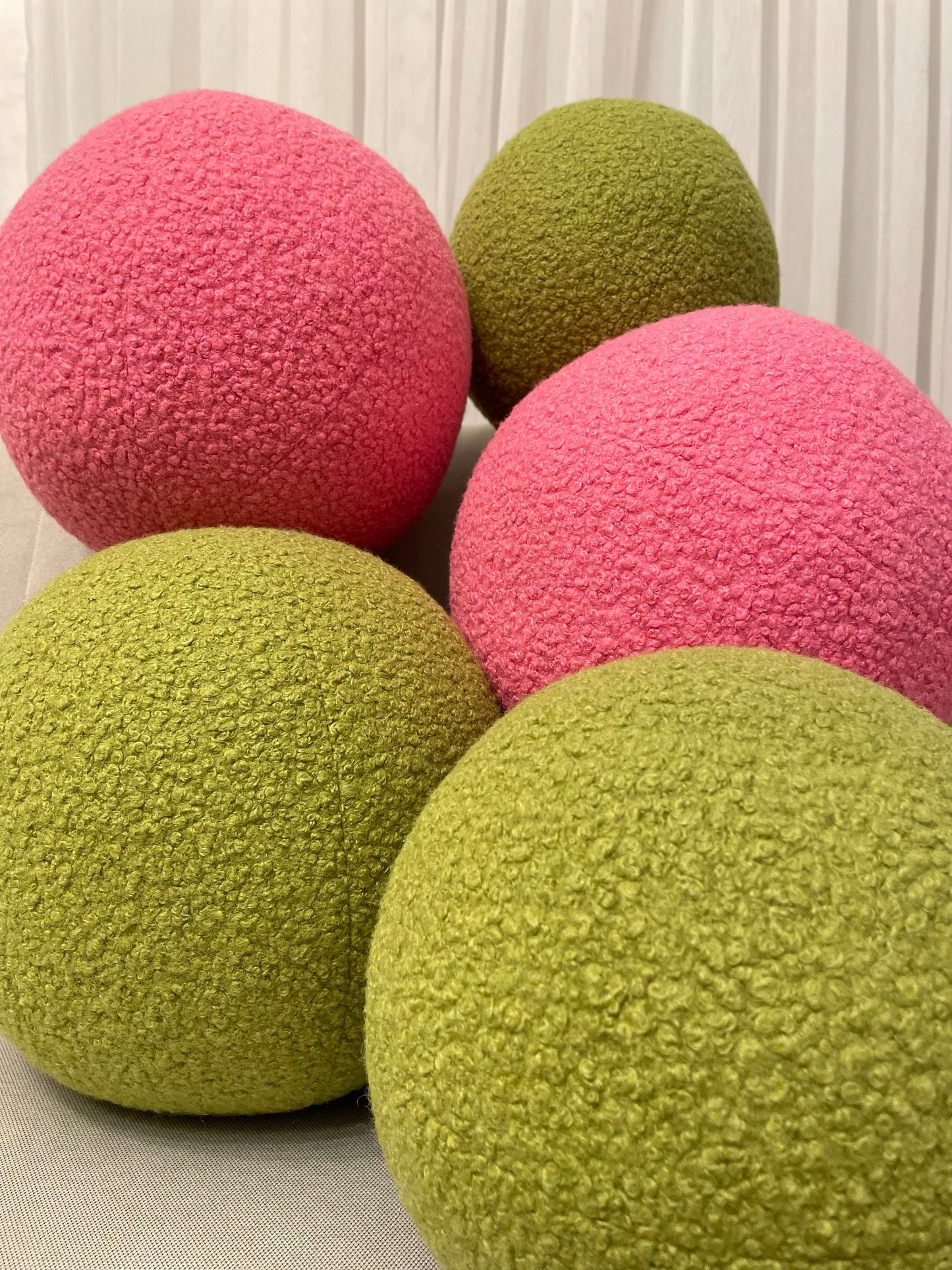 Yellowish Green Boucle Ball Pillow: Modern Scandinavian Home Decor