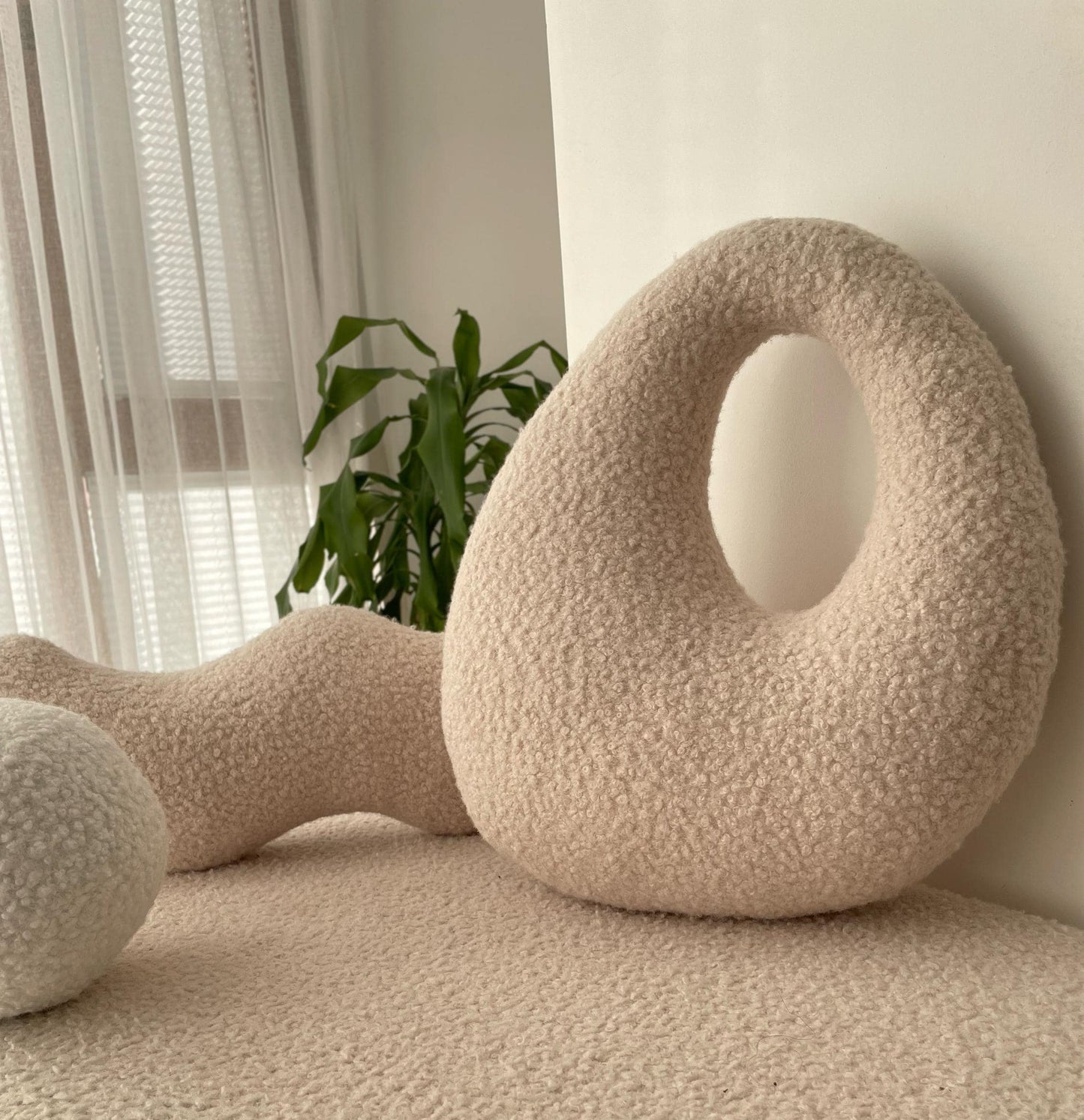 Amorphous Boucle pillow | Asymmetrical Design | Neutral Earthy Tones
