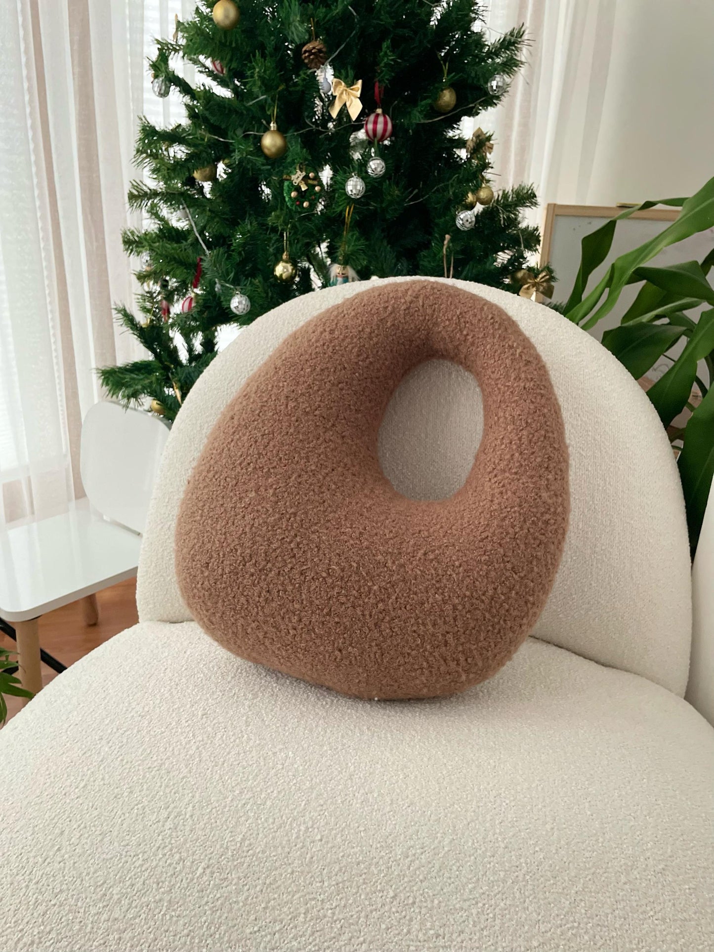 Amorphous Mocha Mousse Boucle Cushion | Asymmetrical Design | Neutral Earthy Tones