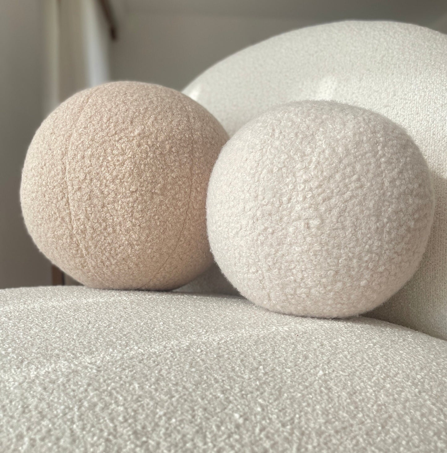 Beige Boucle Ball Decorative Pillow-Teddy Ball Cushion-Home Decor
