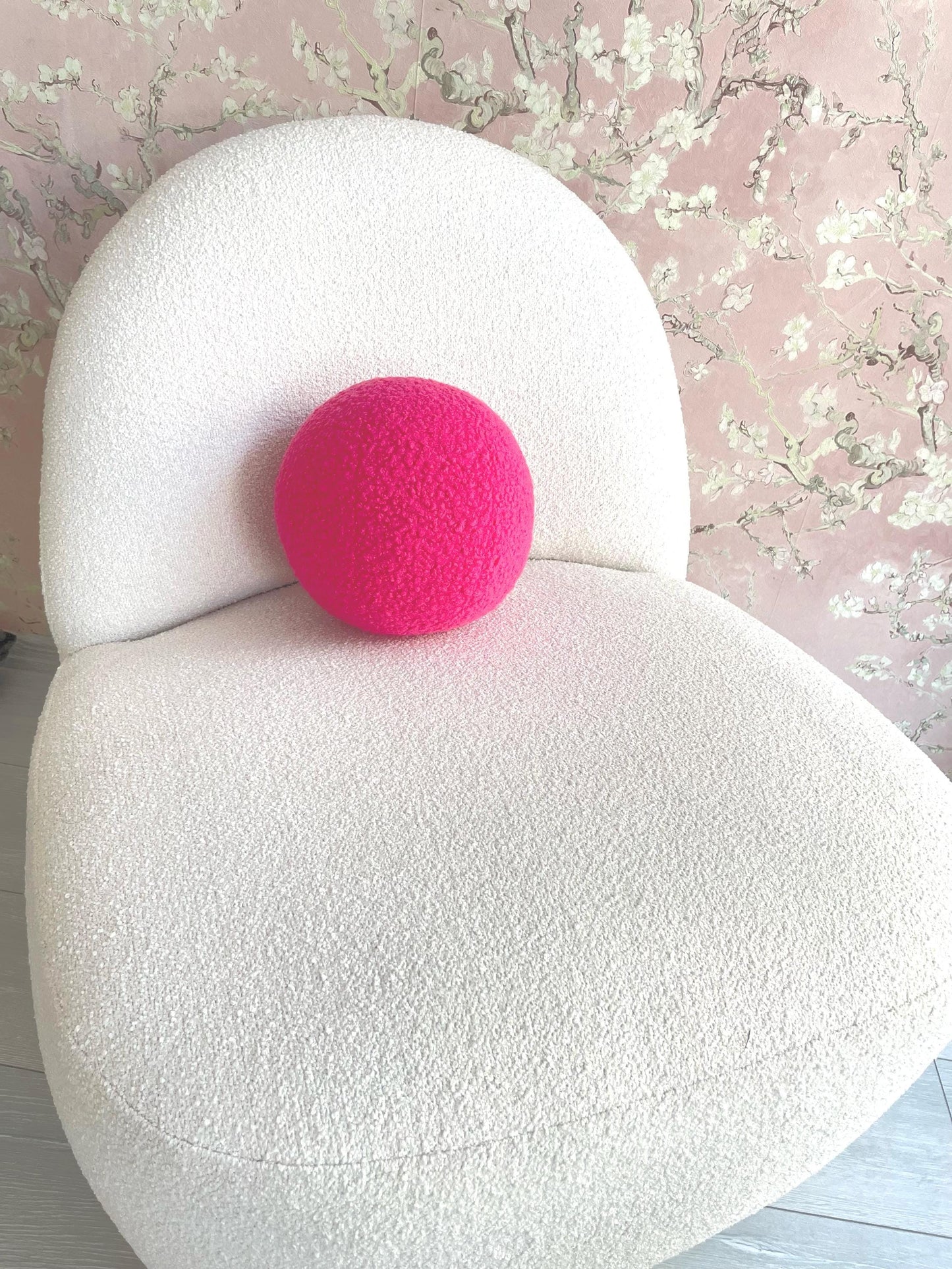 Pink Boucle Ball Pillow: Modern Scandinavian Home Decor
