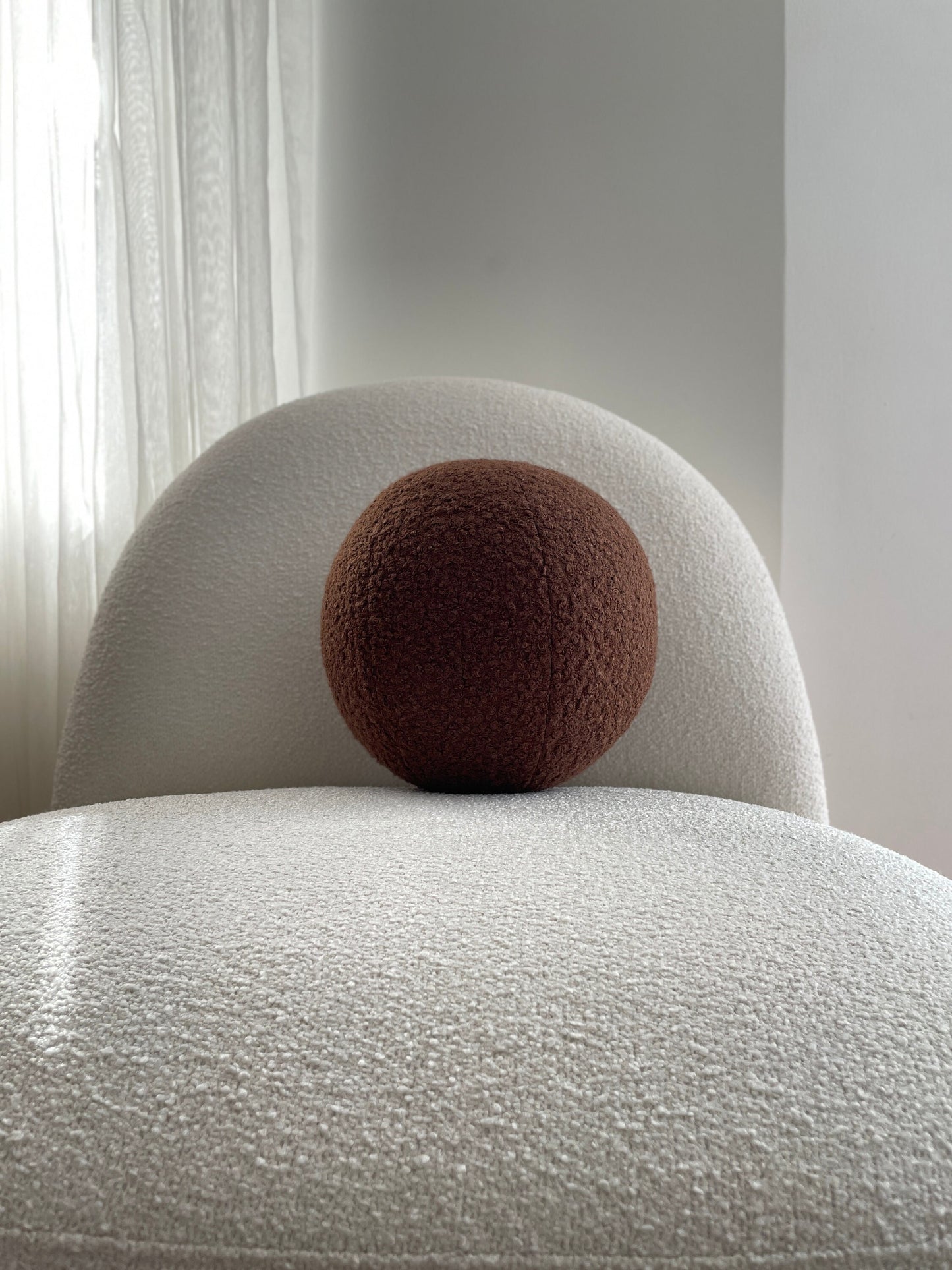 Chocolate Brown Boucle Ball Pillow: Modern Home Decor