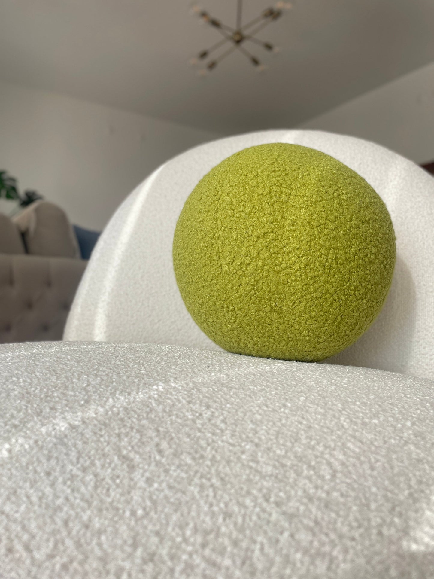 Yellowish Green Boucle Ball Pillow: Modern Scandinavian Home Decor