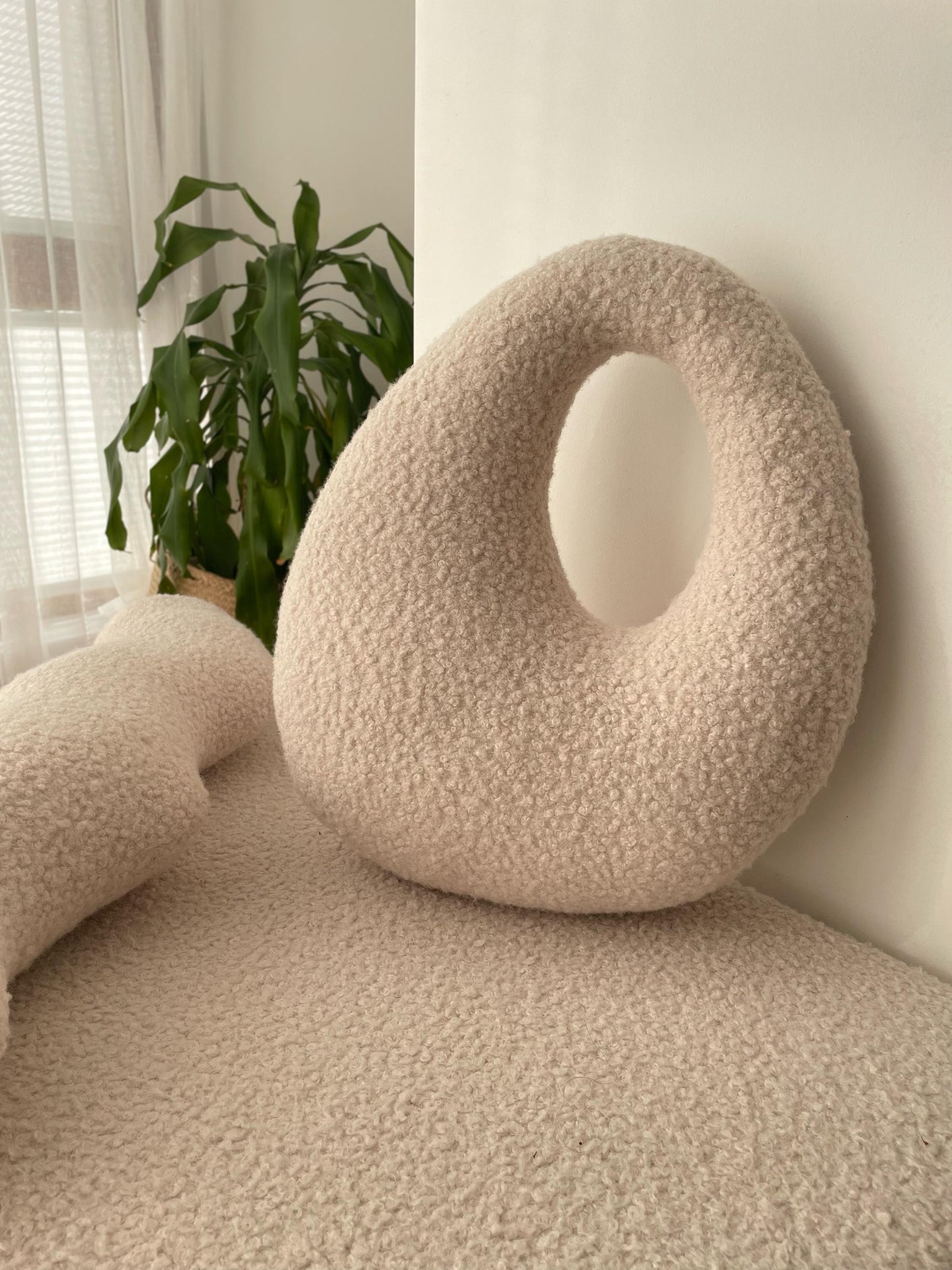 Amorphous Boucle pillow | Asymmetrical Design | Neutral Earthy Tones