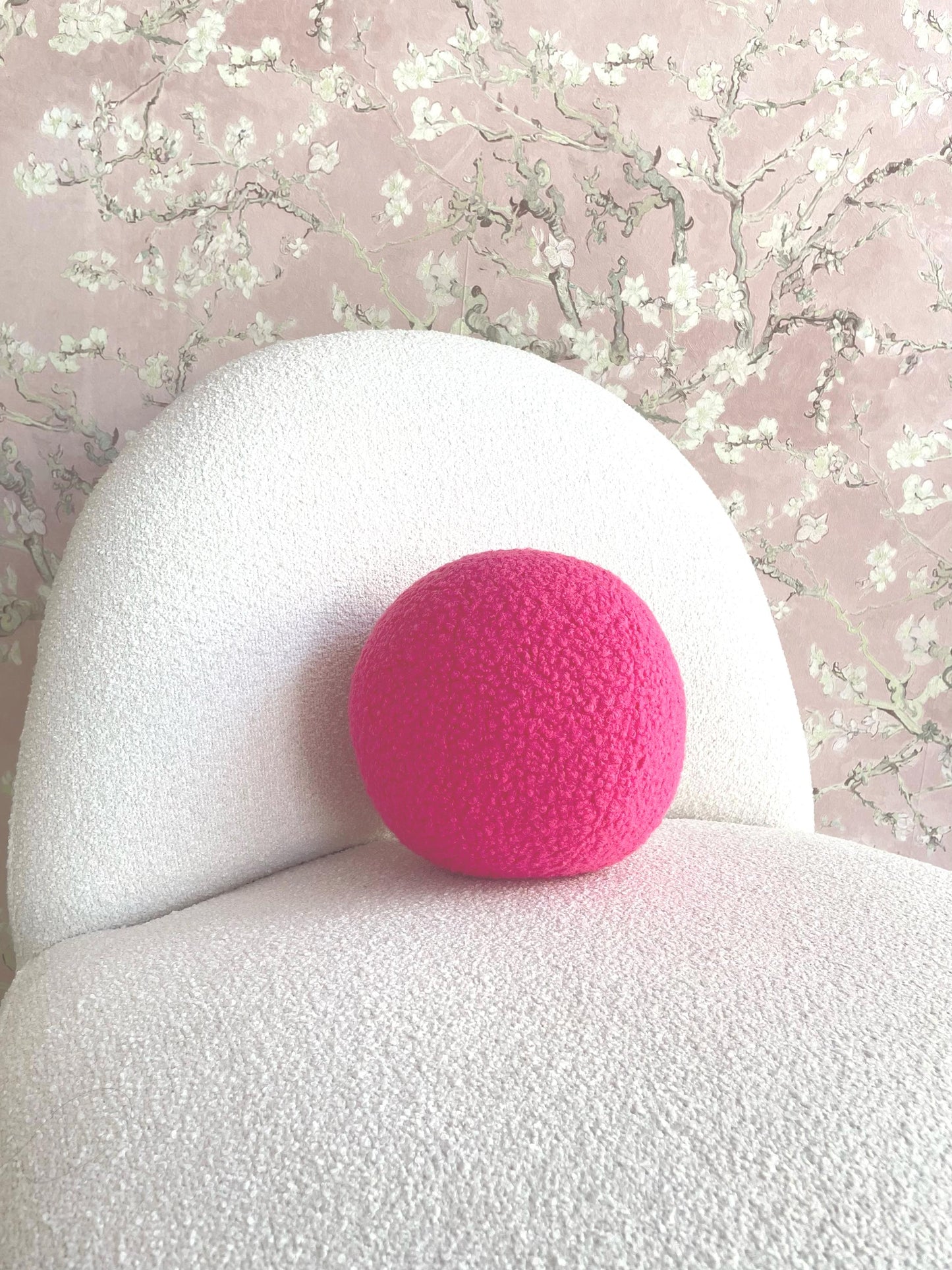 Pink Boucle Ball Pillow: Modern Scandinavian Home Decor