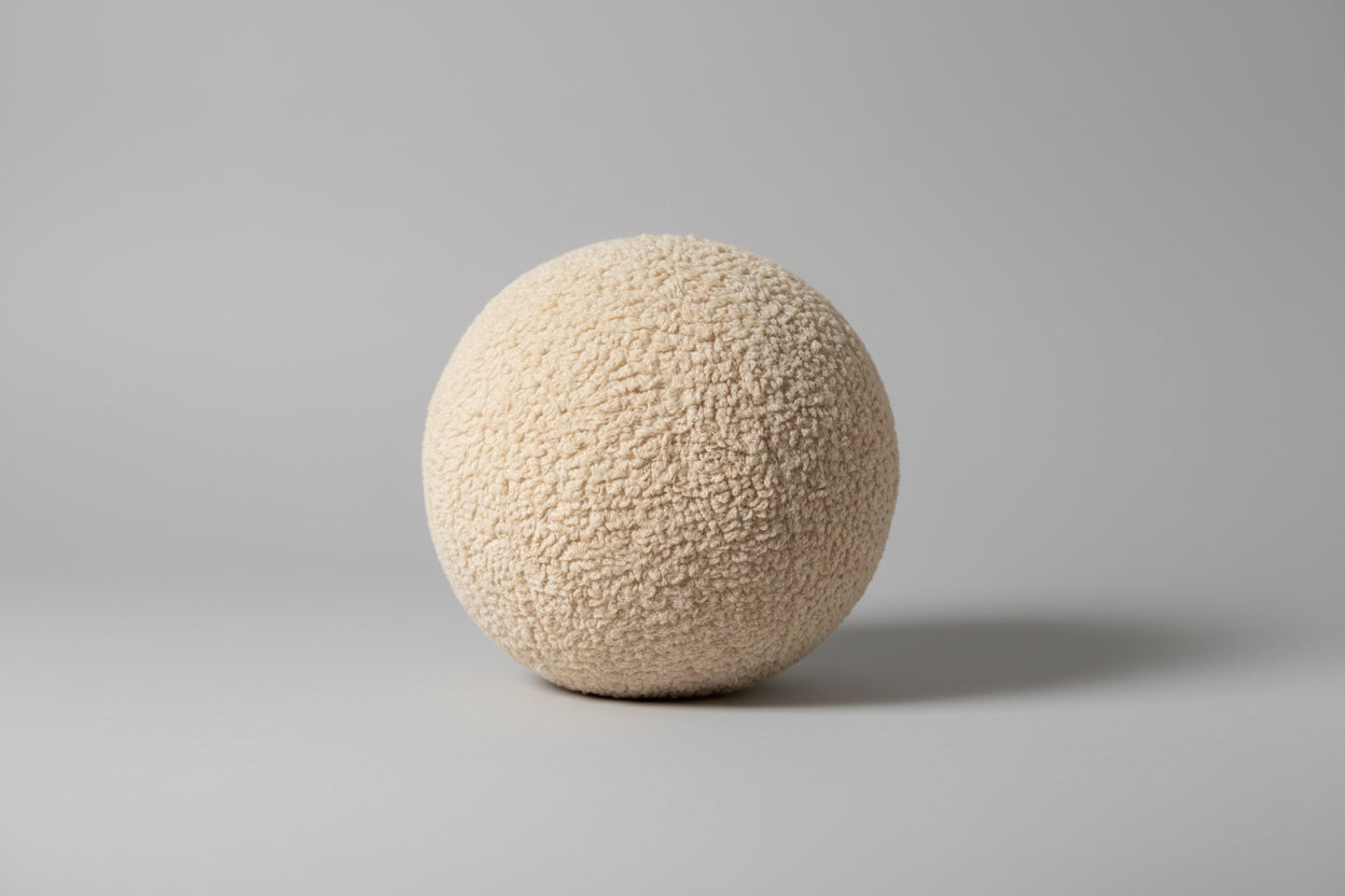Soft Beige Boucle Ball Pillow: Modern Minimalist Home Decor