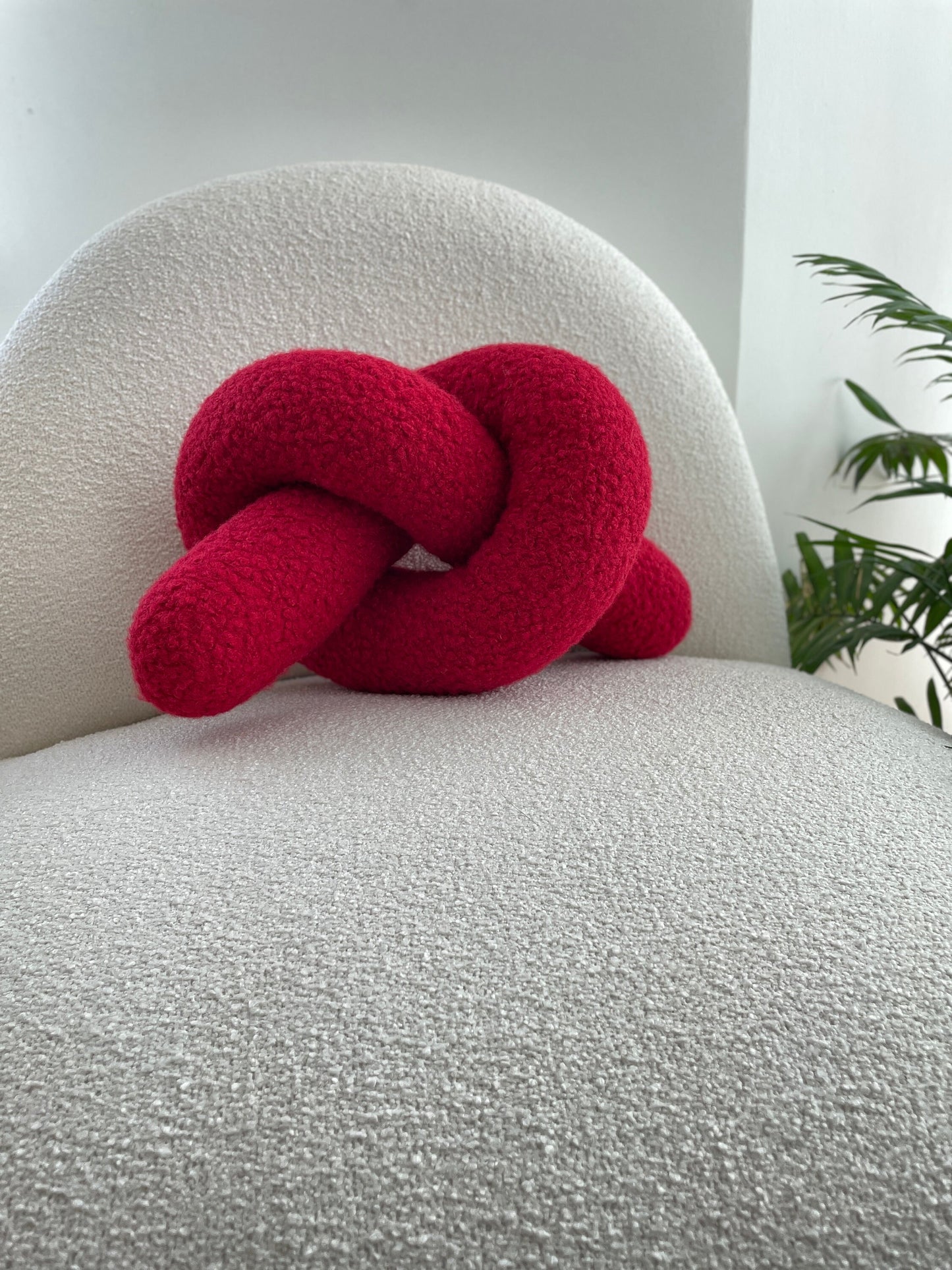 Boucle Ruby Knot Pillow: Teddy Love Knot Cushion