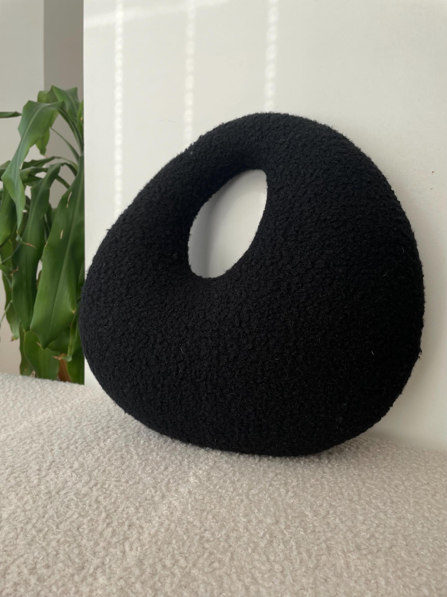 Amorphous Black Boucle Cushion | Asymmetrical Design | Neutral Earthy Tones