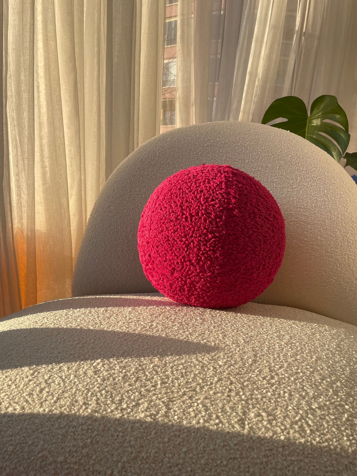 Magenta Boucle Ball Pillow: Modern Minimalist Home Decor