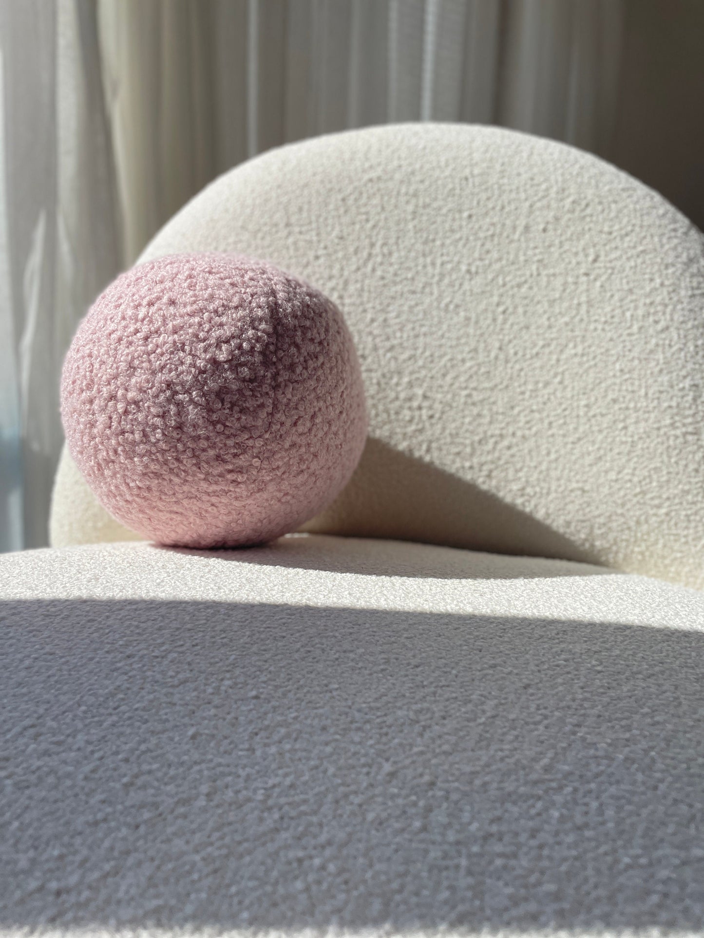 Handmade Boucle Ball Pillow: Powder Pink Teddy Cushion