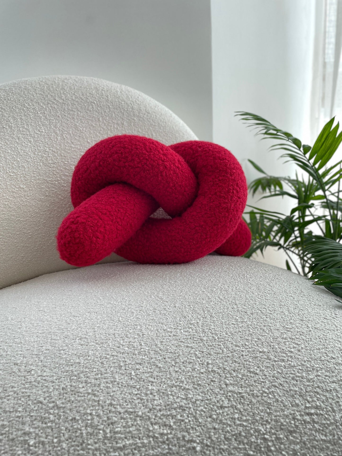 Boucle Ruby Knot Pillow: Teddy Love Knot Cushion