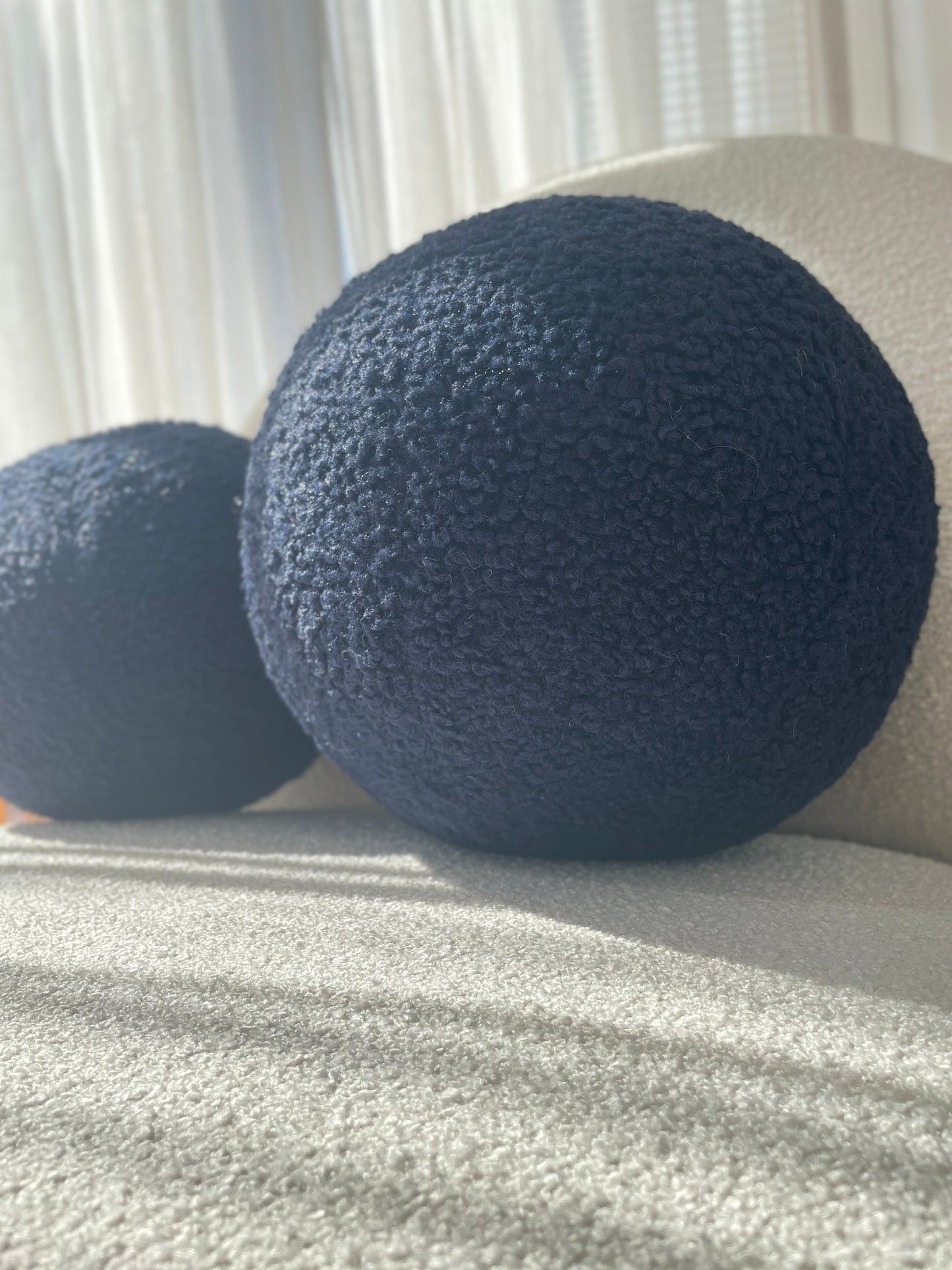 Navy Blue Boucle Ball Pillow, Modern Home Decor