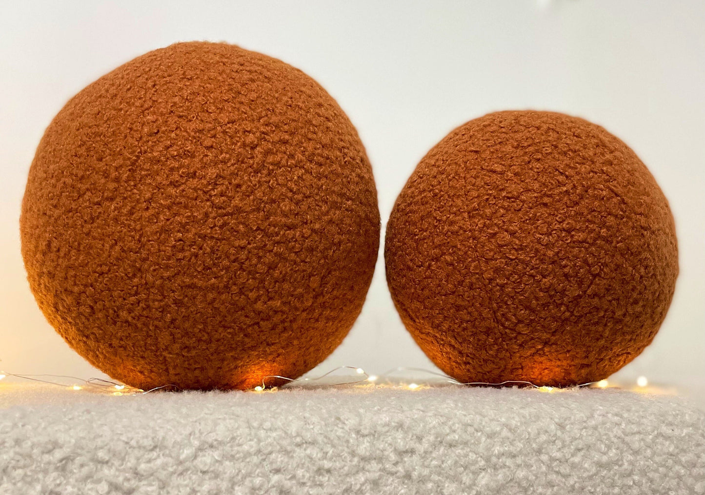 Handmade Boucle Ball Pillow: Cinnamon Teddy Cushion