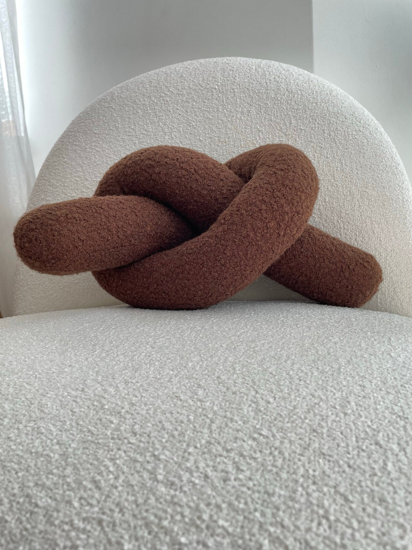 Chocolate Brown Boucle Knot Pillow: Chunky Cozy Cushion