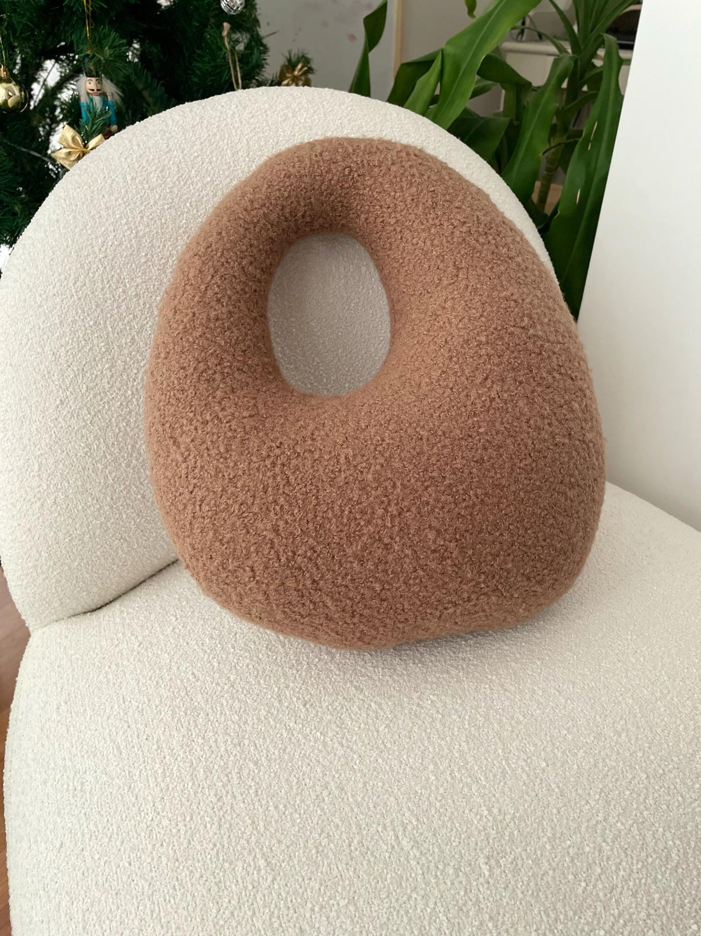 Amorphous Mocha Mousse Boucle Cushion | Asymmetrical Design | Neutral Earthy Tones
