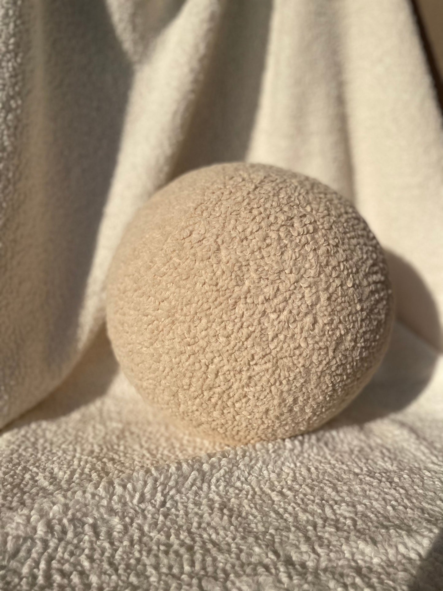 Soft Beige Boucle Ball Pillow: Modern Minimalist Home Decor