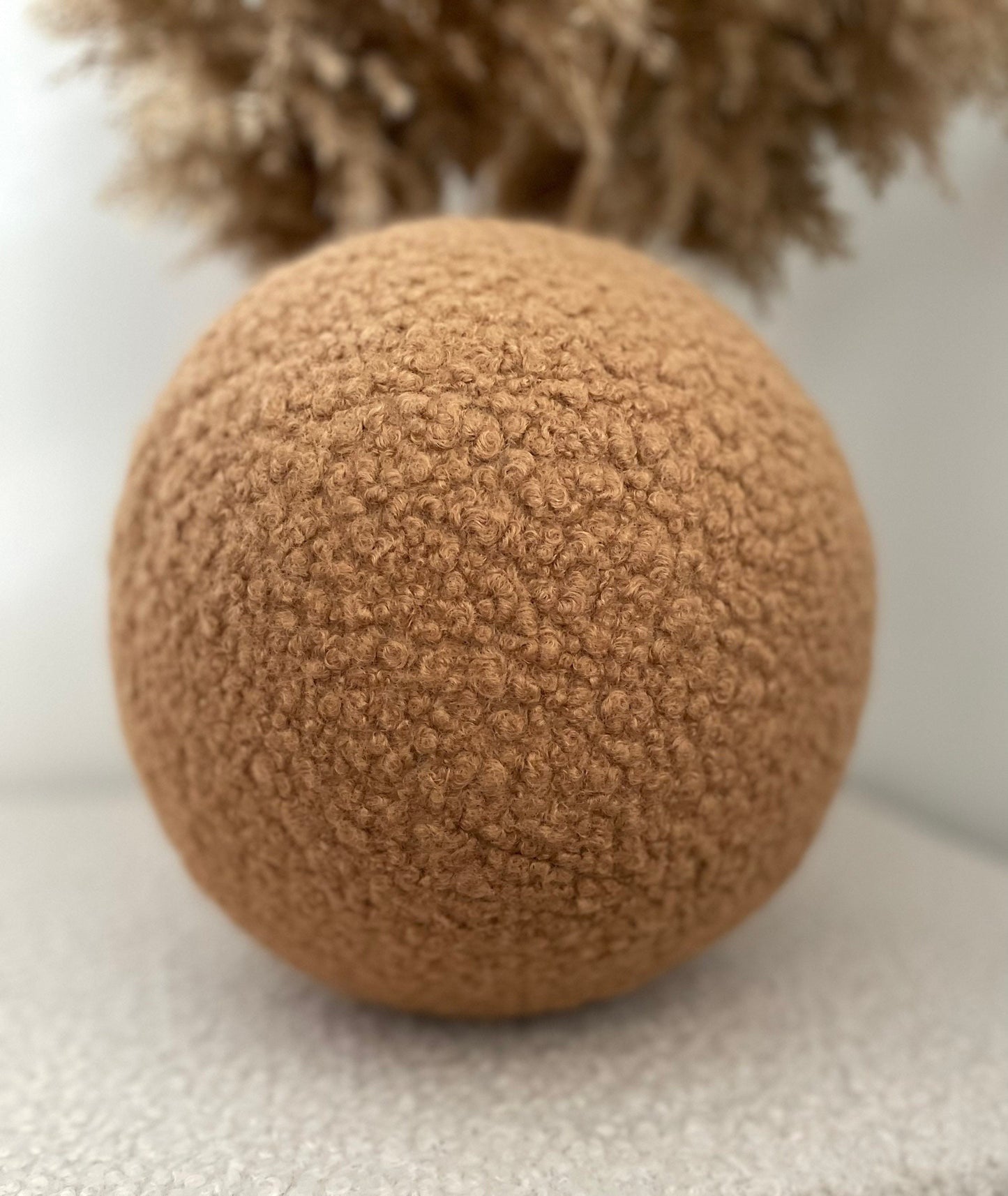 Handmade Boucle Round Ball Pillow: Peanut Teddy Cushion