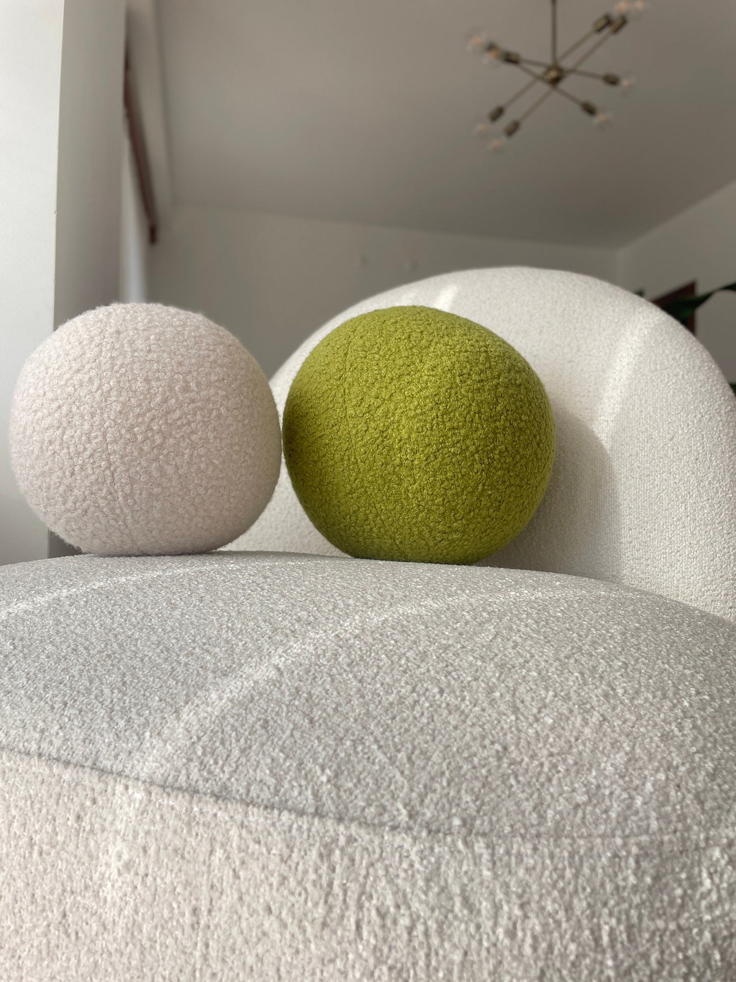 Yellowish Green Boucle Ball Pillow: Modern Scandinavian Home Decor