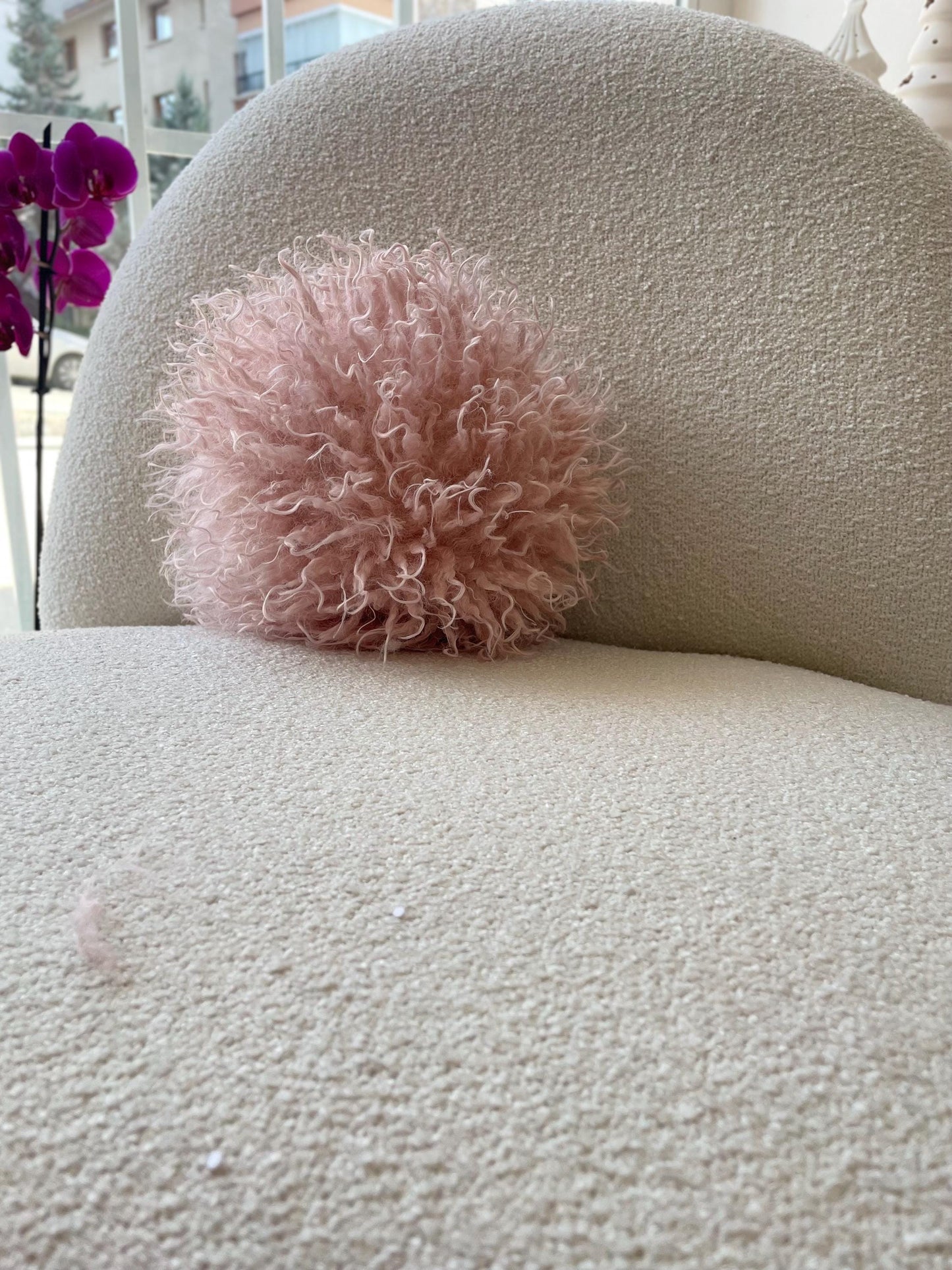 Pink Luxurious Faux Lamb fur Ball Pillows- Tibetan Lamb - Boho- Chic