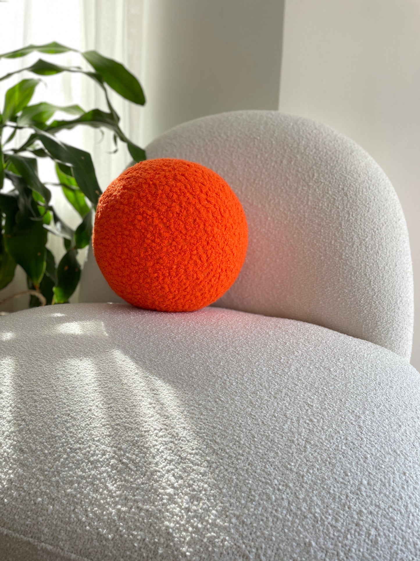 Orange Boucle Ball Pillow, Halloween Decor