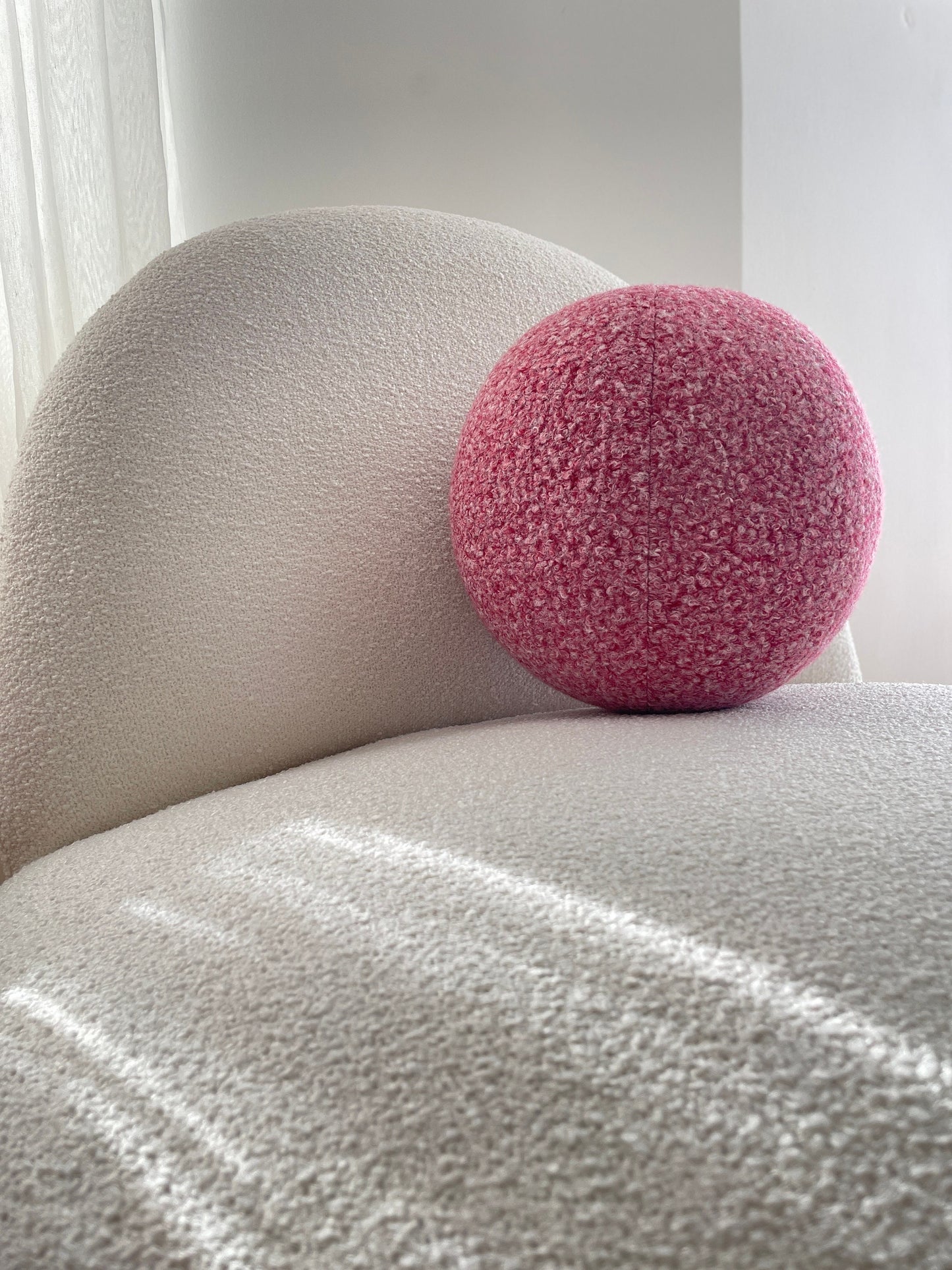 Burgundy-White Melange, Boucle Ball Decorative Pillow, Teddy Ball Cushion,